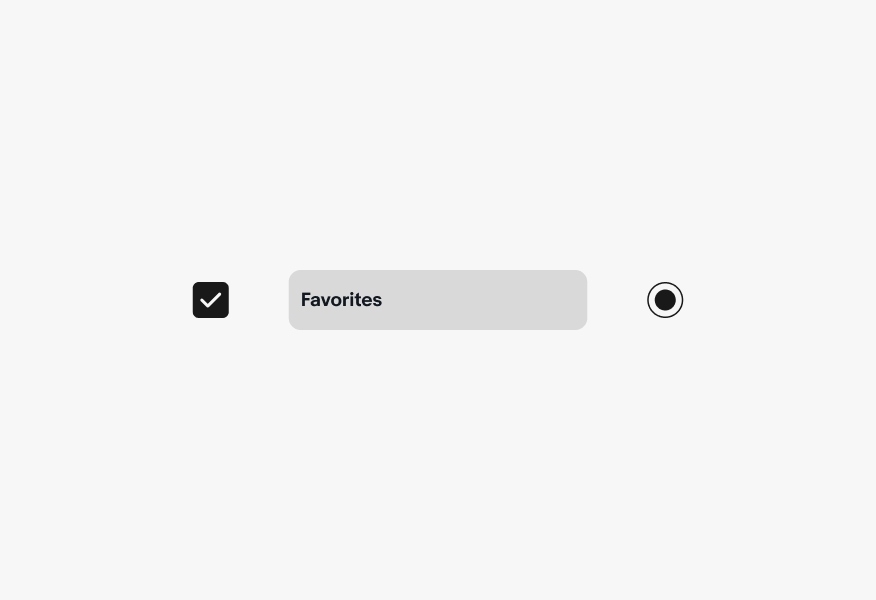A checkbox, navigation item, and radio button displayed in their selected/active states.