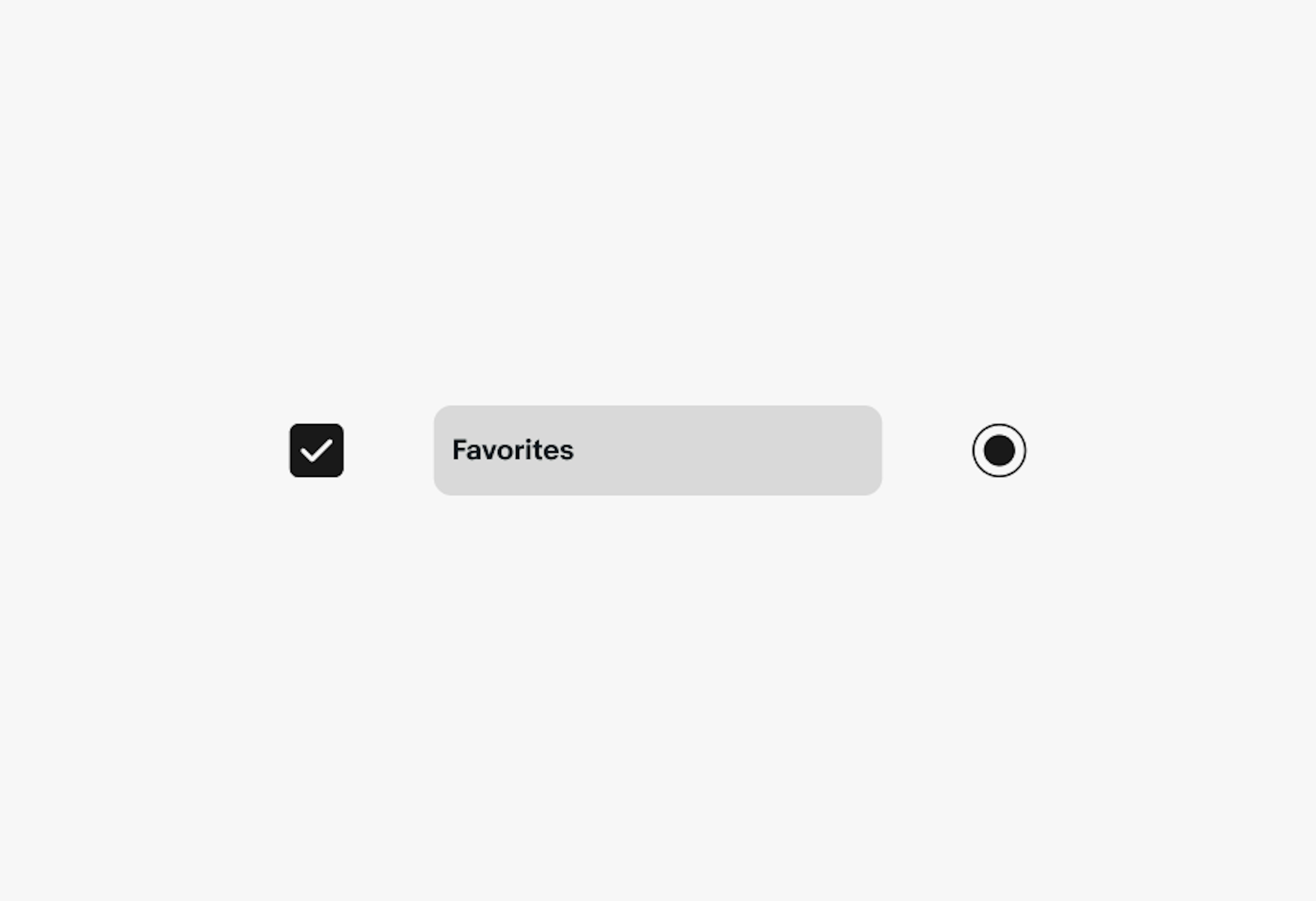A checkbox, navigation item, and radio button displayed in their selected/active states.