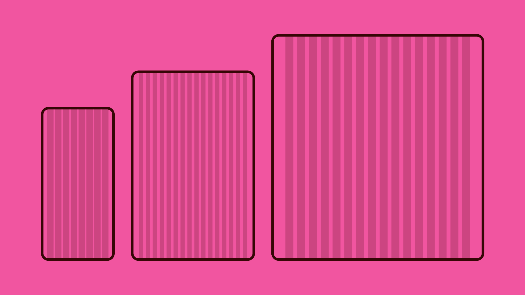 Stylized graphic for 3 different screen sizes with grids.