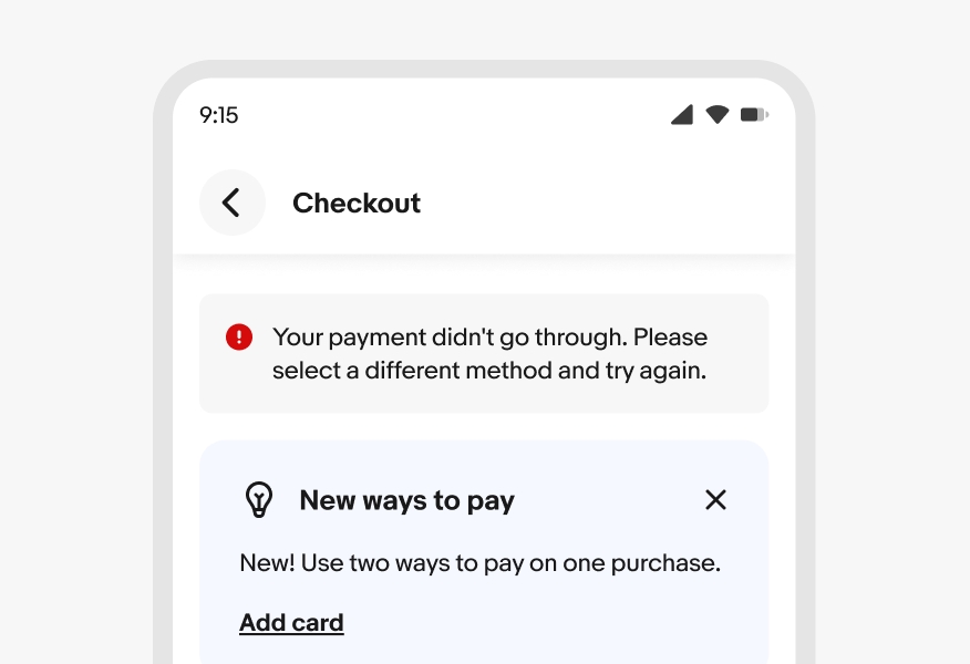 A checkout screen with a section notice that appears above an education notice.