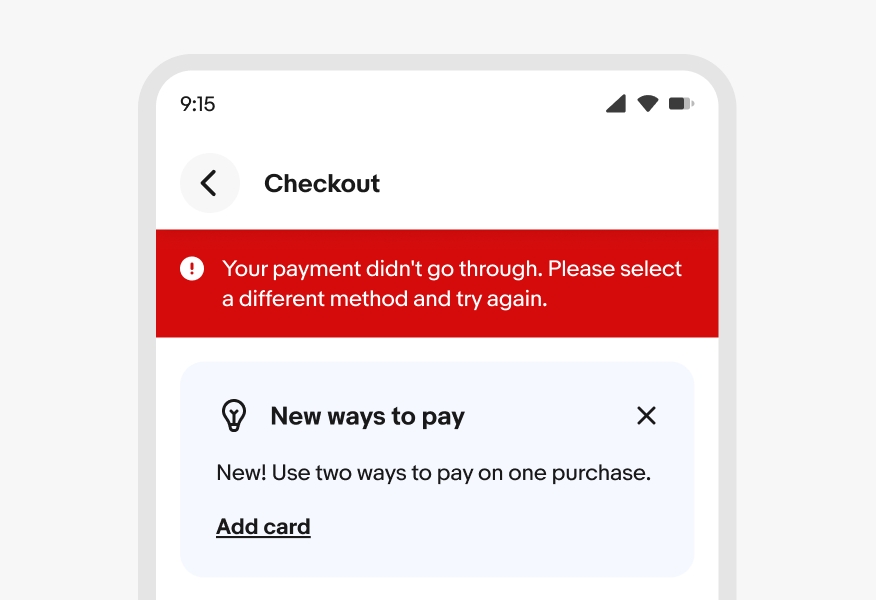 A checkout screen with a page level notice that appears above an education notice.