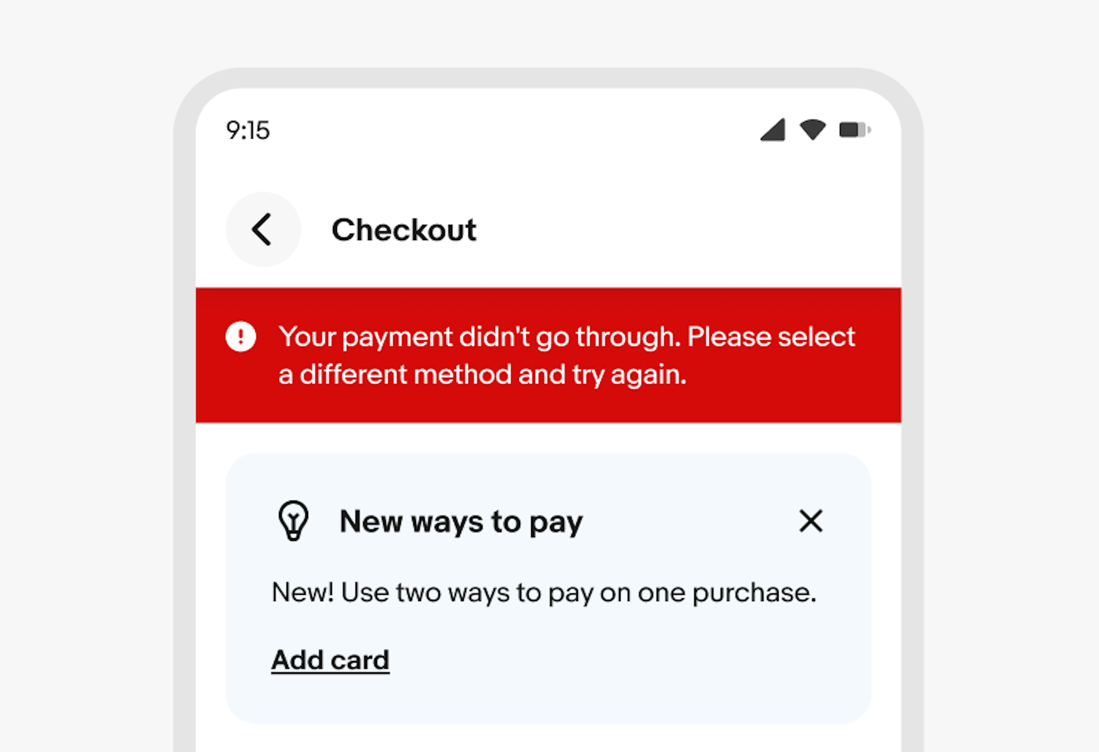 A checkout screen with a page level notice that appears above an education notice. 