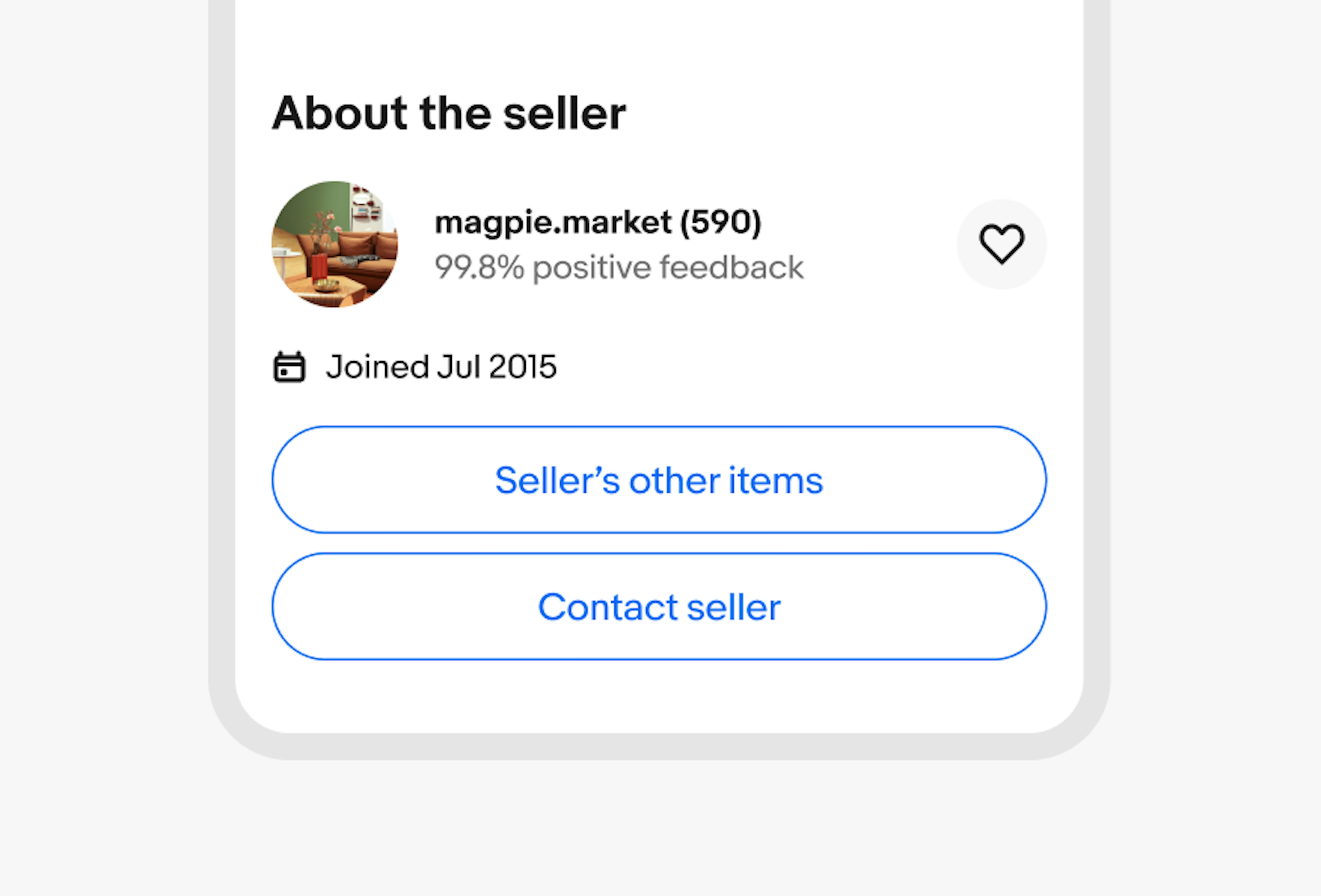 Two buttons on a page stacked on top of each other. The top button title is "Seller's other items" and the bottom button title is "Contact seller". The image exemplifies using a vertical button stack.