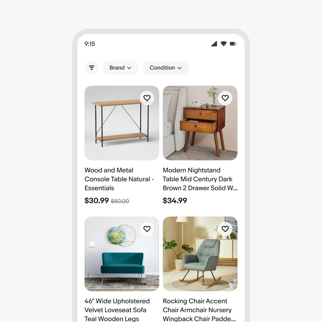 A small screen design of item tiles stacked in a grid. No pagination is used since this is a native screen.
