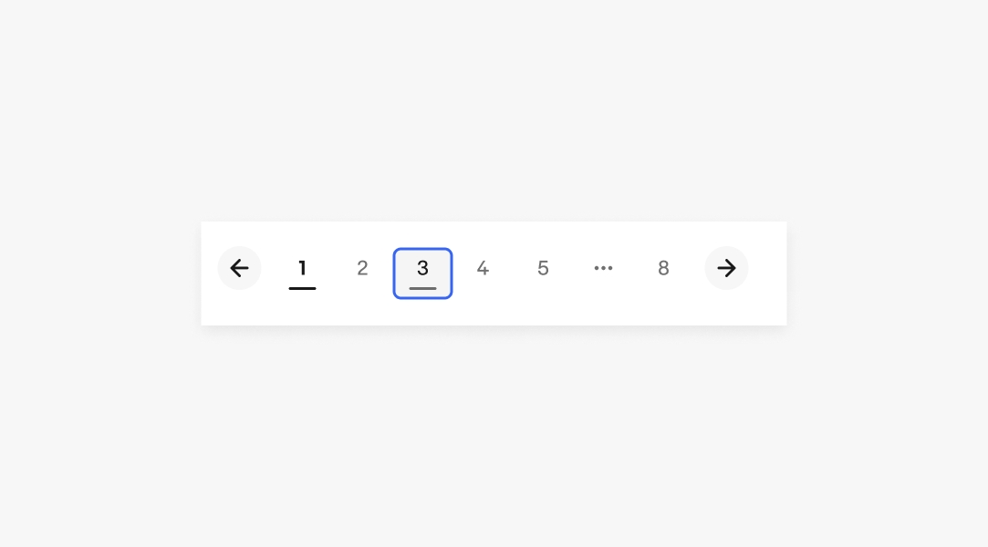 Pagination control showing selected page 3 with options to navigate to pages 1, 2, 4, 5, or to the last page, number 8.