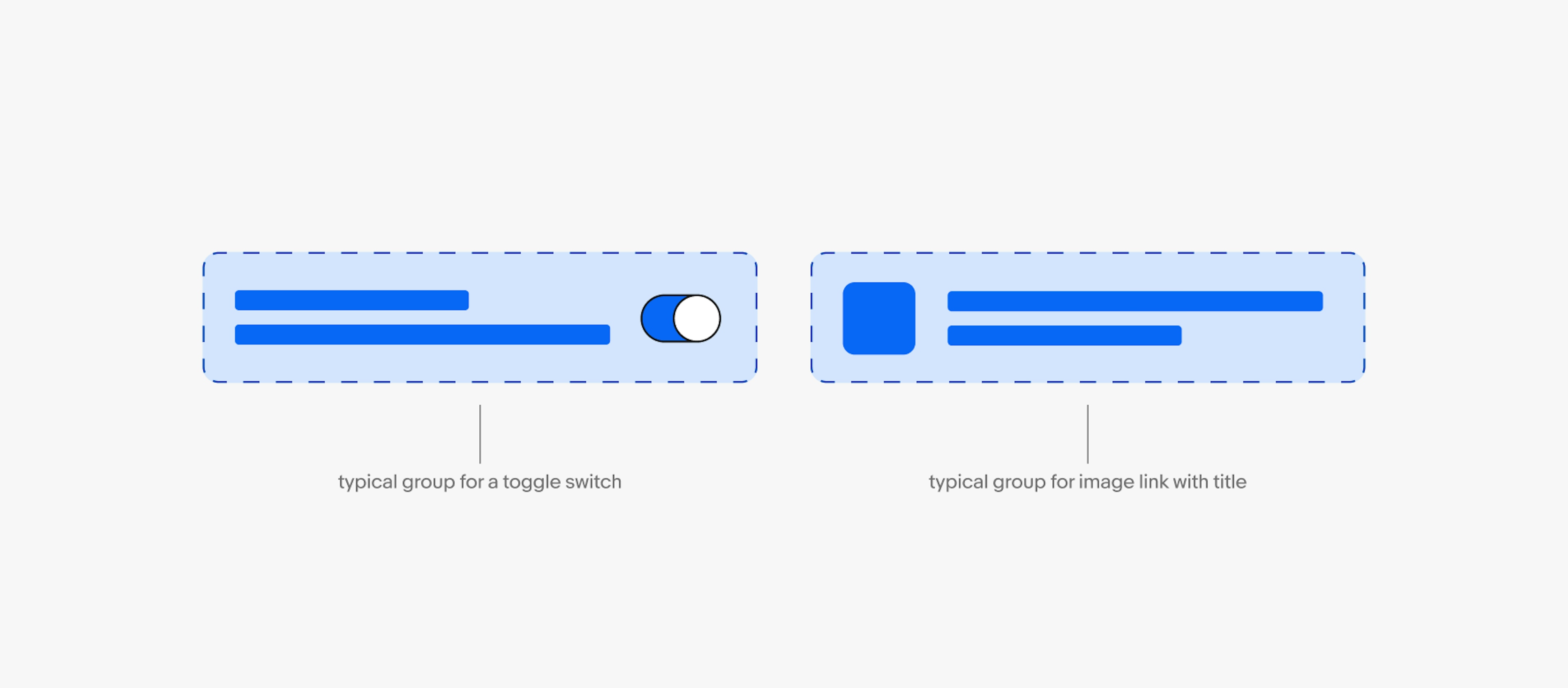 Abstract examples of focus groups with a toggle switch and another one with an image.