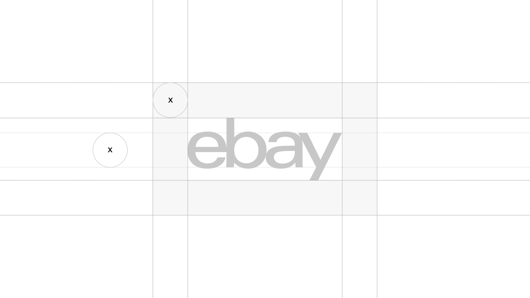 The eBay logo with grid lines indicating that “x” is the clear space that surrounds the logo.