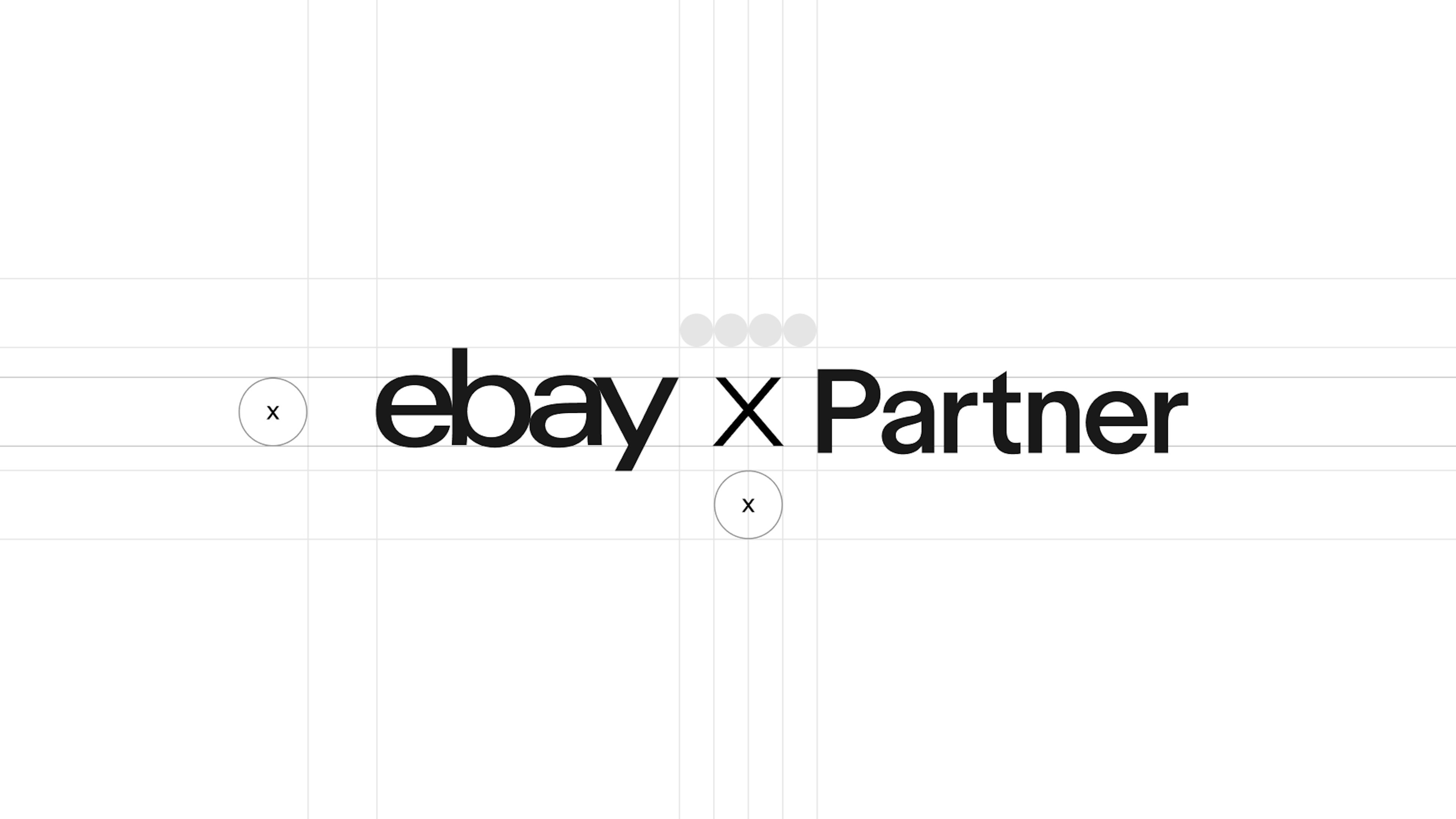 The eBay logo in black with a visual “x” placed between it and a partner logo.