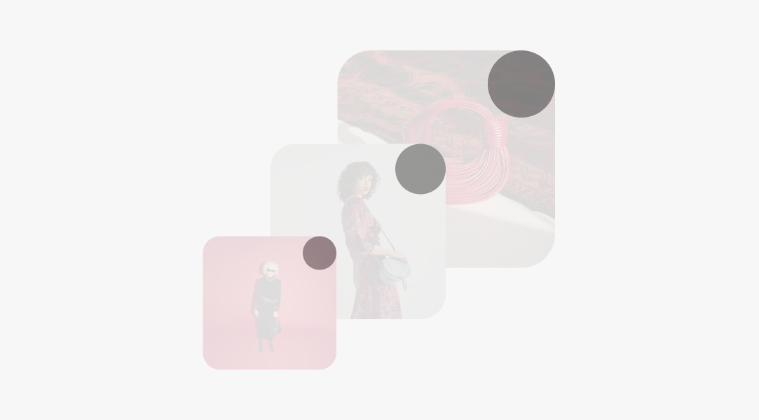 A stack of 3 vertical cards overlapped in a diagonal pattern. A pink circle is in the upper right corner of each. The radius increases in size as the image scales.