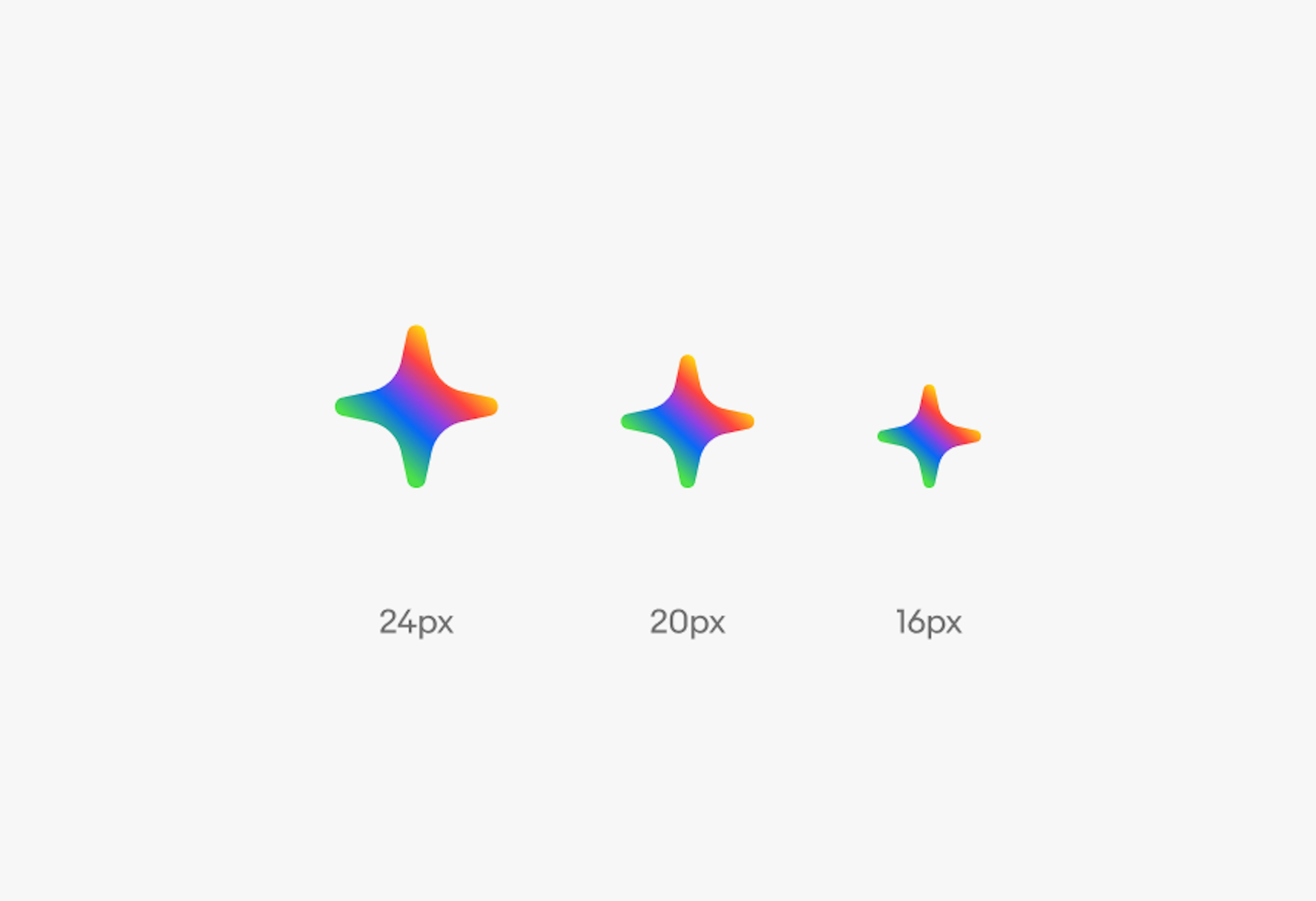 Our filled AI spectrum icon in full color in 3 different sizes - 24px, 20px, and 16px.