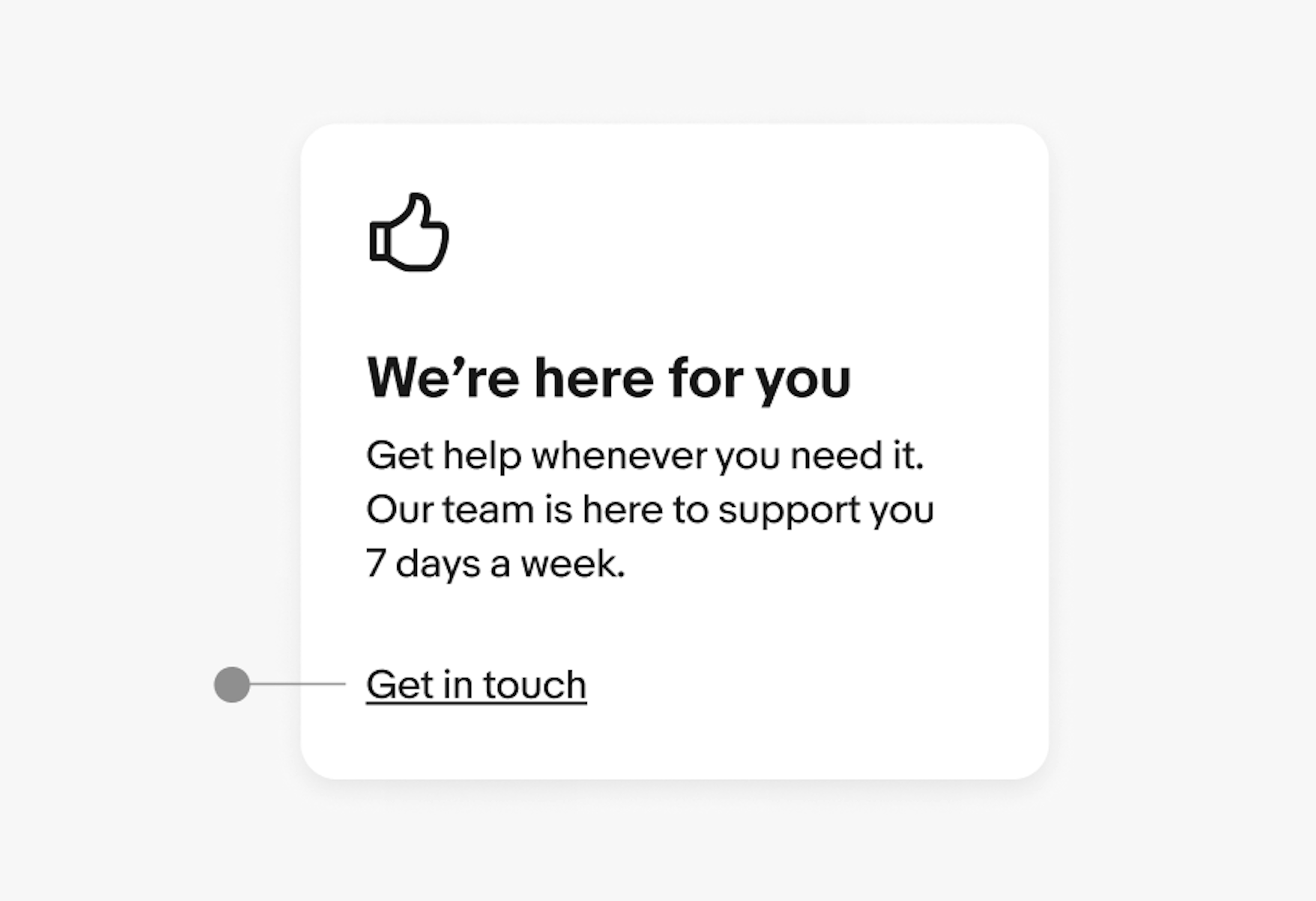 The link “Get in touch” highlighted with a gray dot.