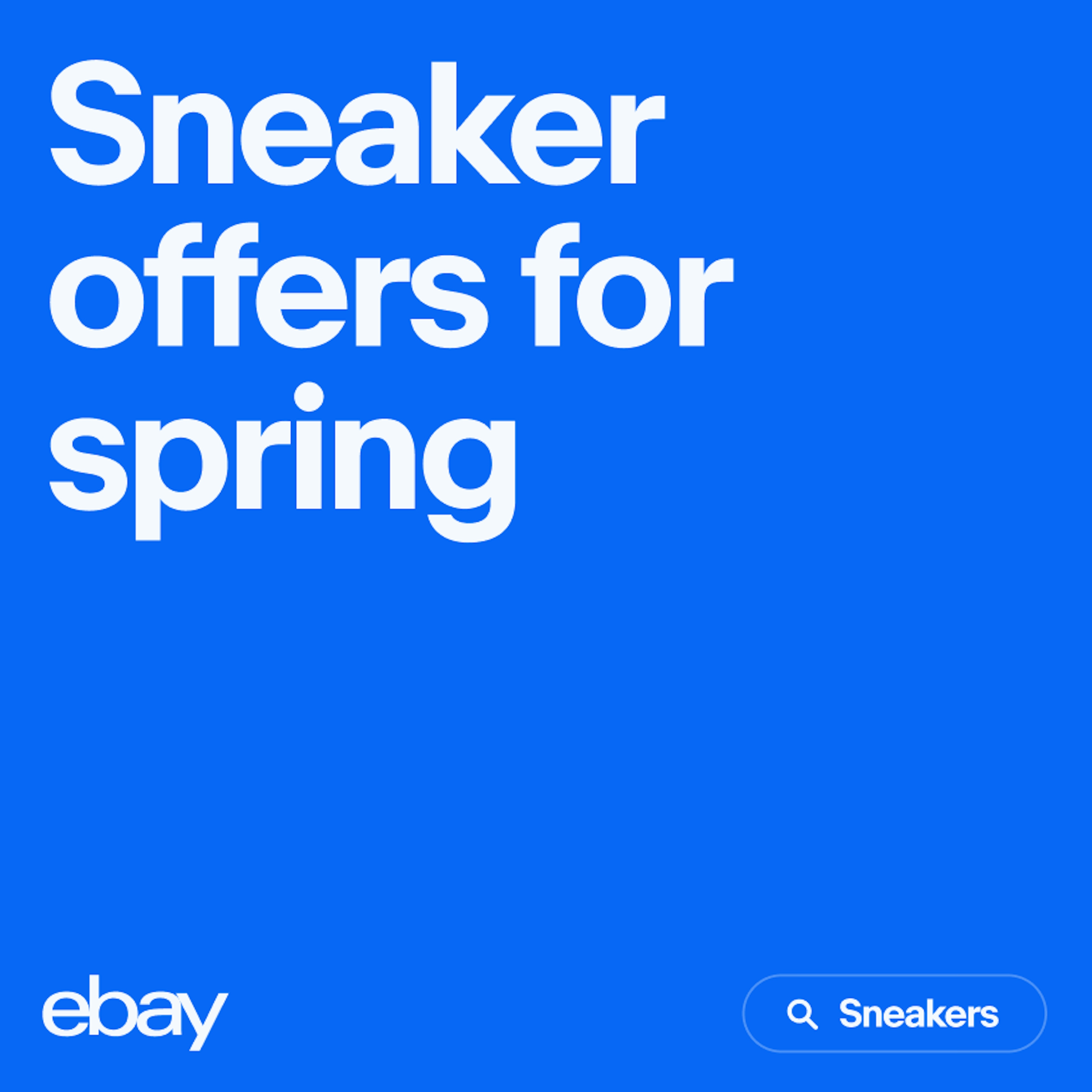 A type-based ad for sneakers. The headline text is solid white on a blue background.