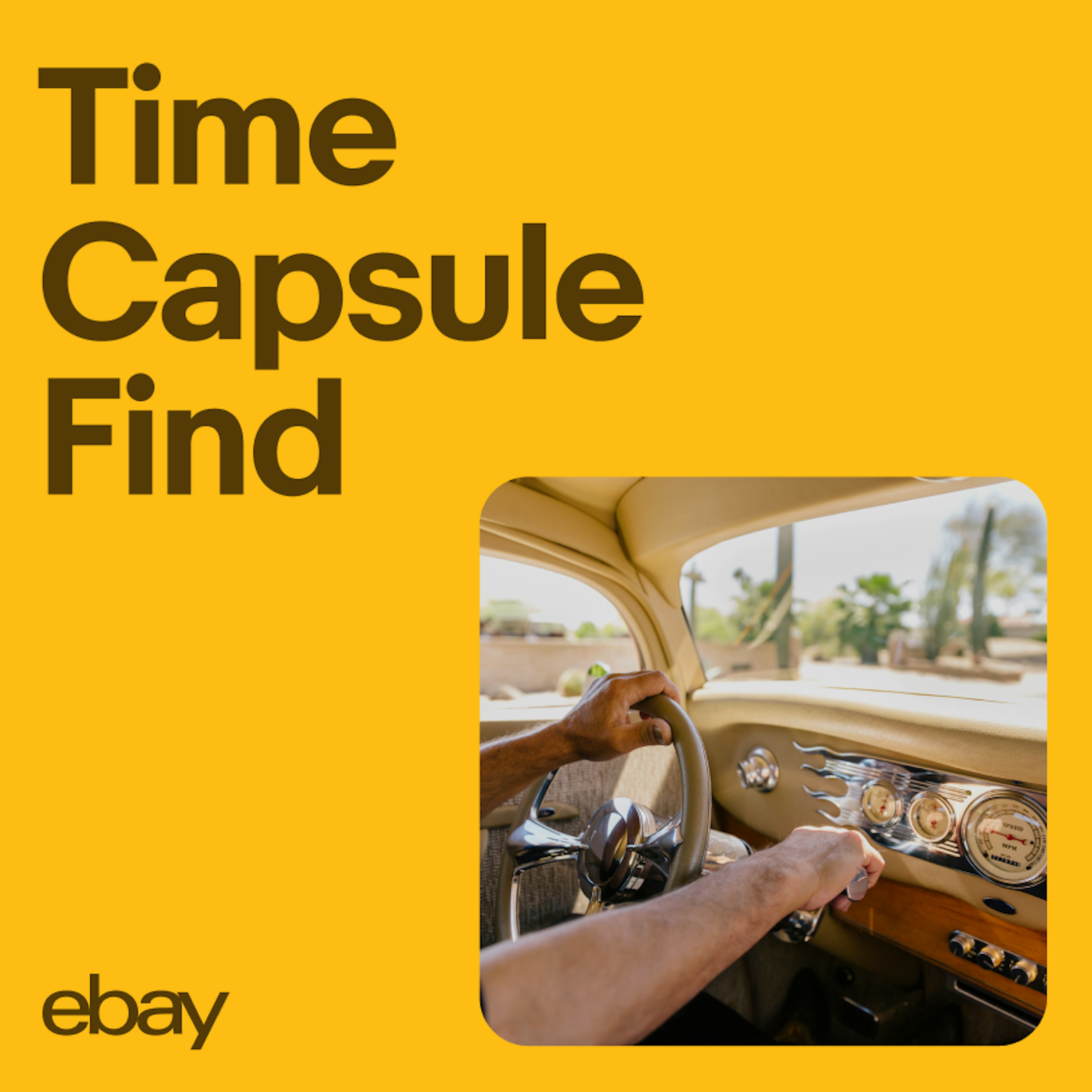 A vibrant yellow ad for motors. The official campaign name used in the headline is “Time Capsule Find”.