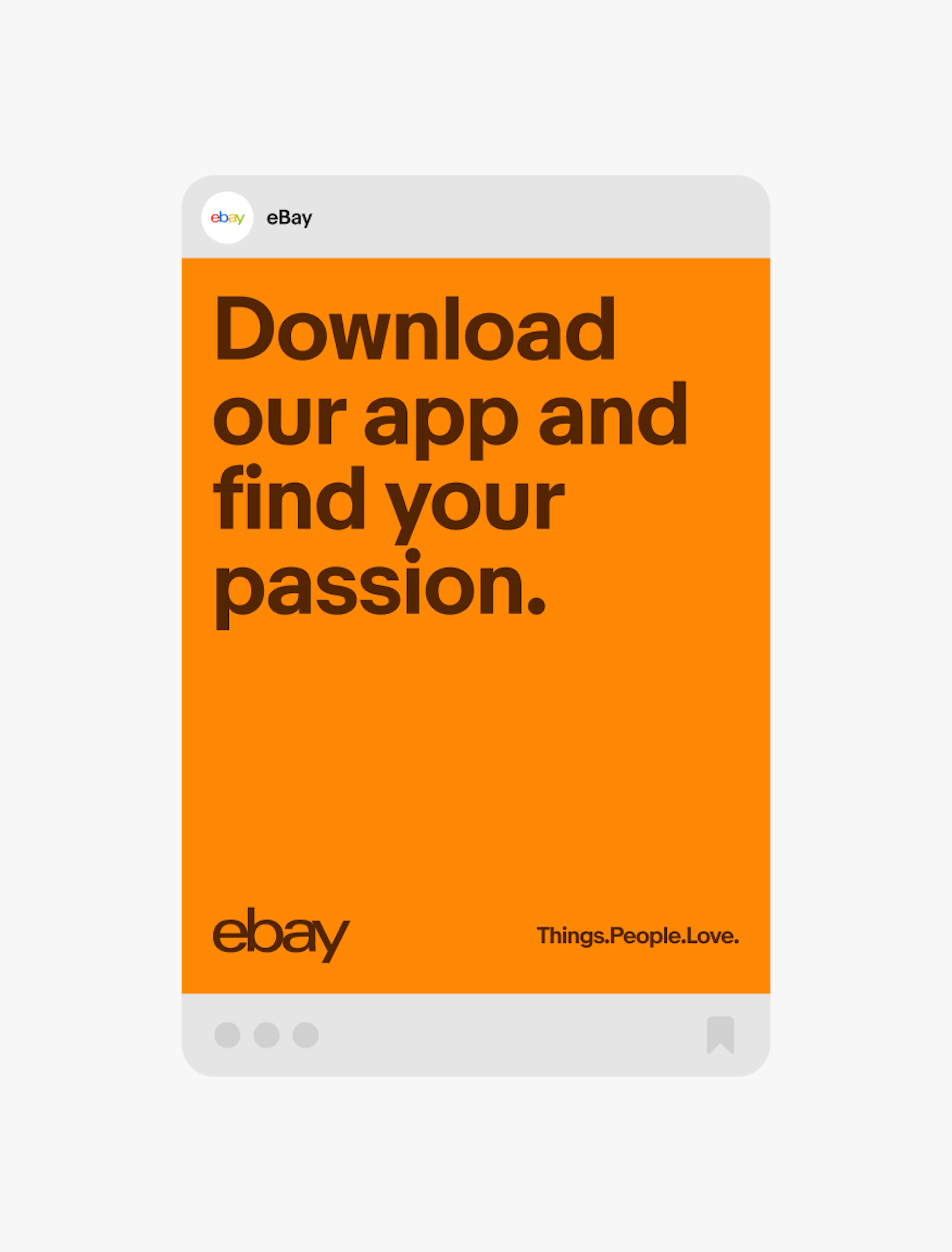 A social media ad with a vibrant orange background. The headline is “Download our app and find your passion.”