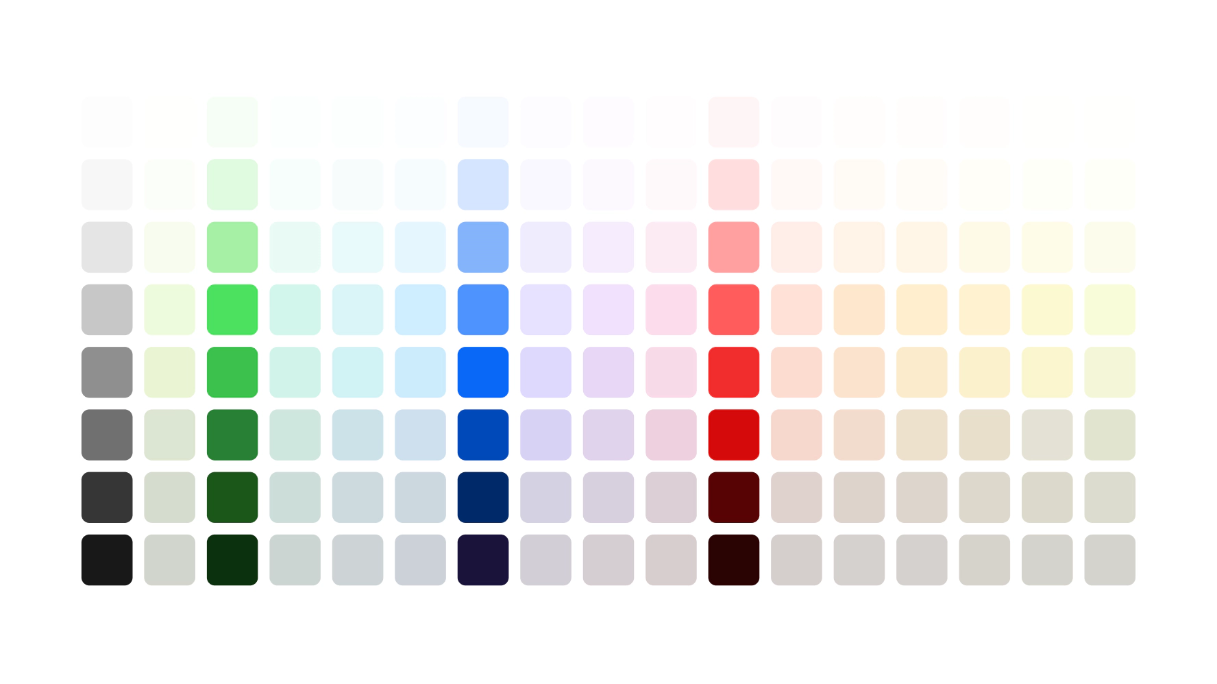 Subset of full color palette, only neutrals, greens, blues, and reds