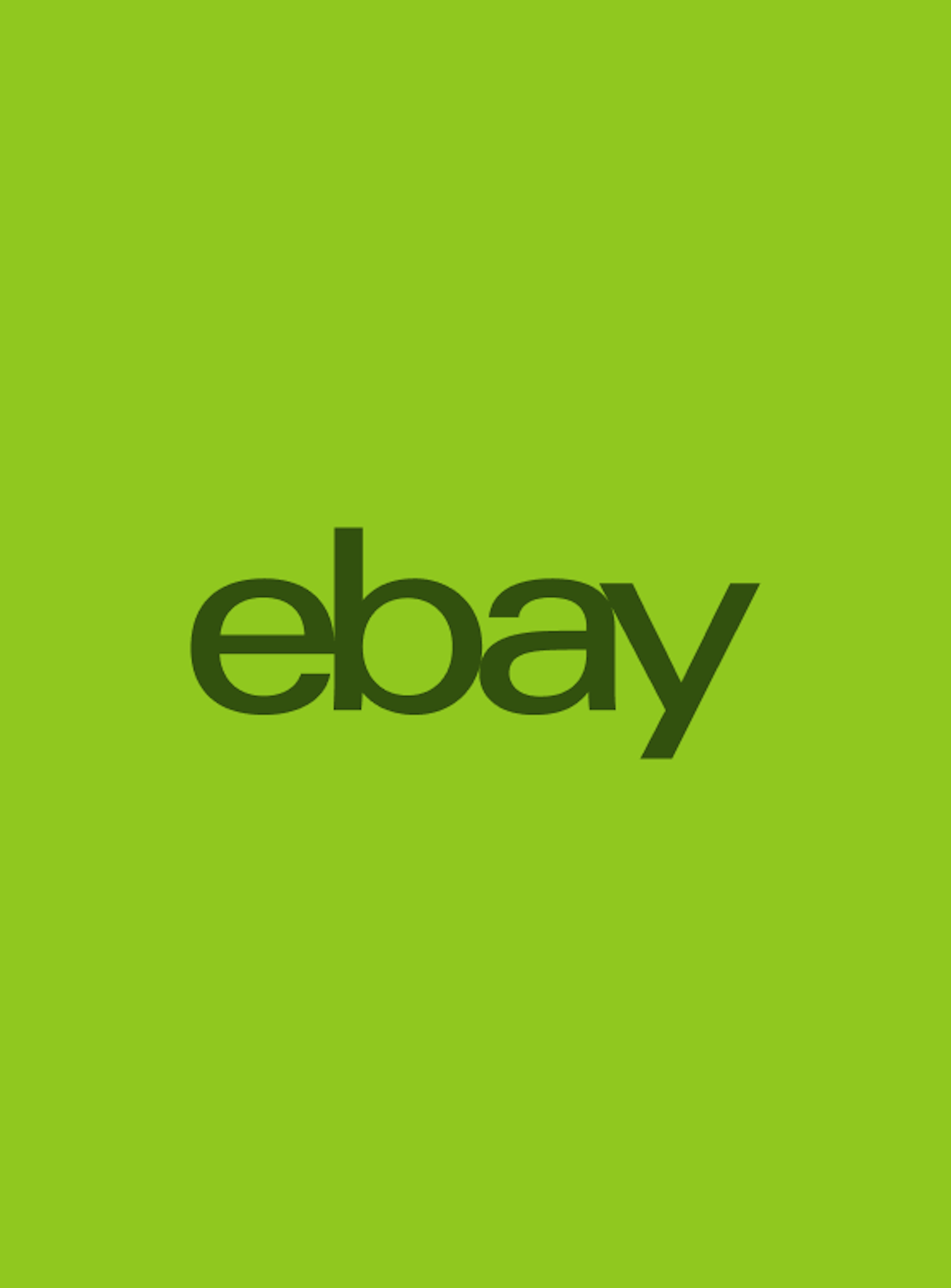 A dark green eBay logo on top of a green background.