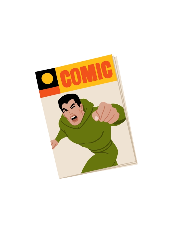 A comic book illustration on a white background.