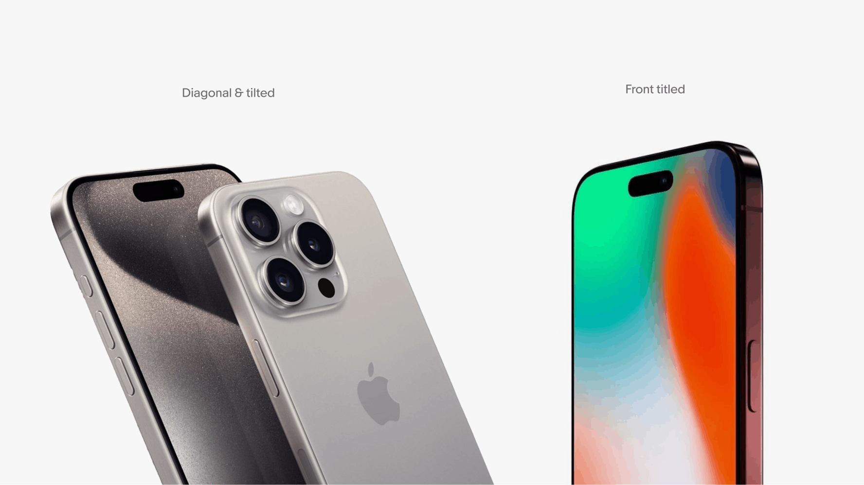 The image shows two views of an Apple iPhone. On the left, the phone is shown diagonally and tilted, highlighting the back with its triple-camera setup and a glossy finish. On the right, the front of the phone is tilted, displaying the colorful screen.