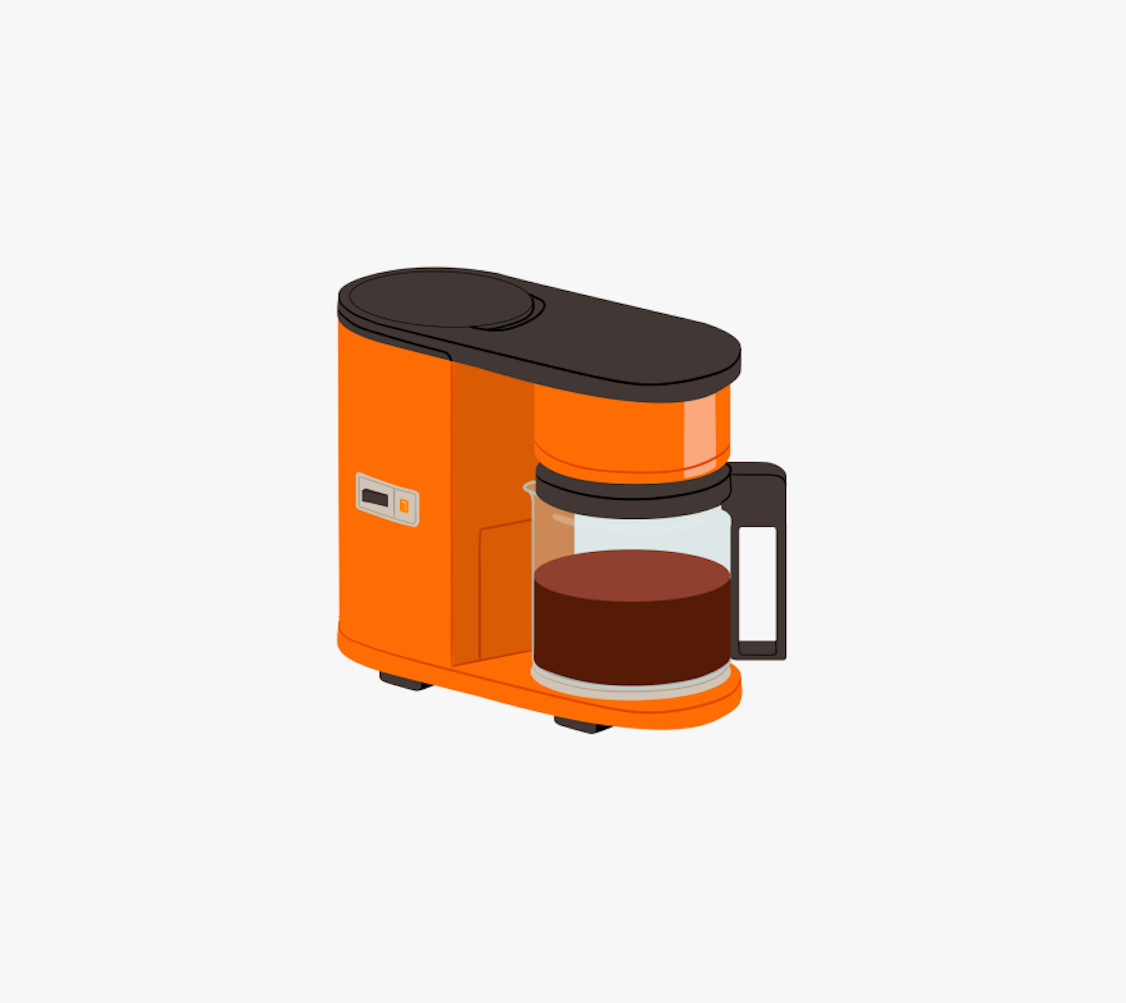 An orange and black coffee maker with a glass carafe filled with coffee.