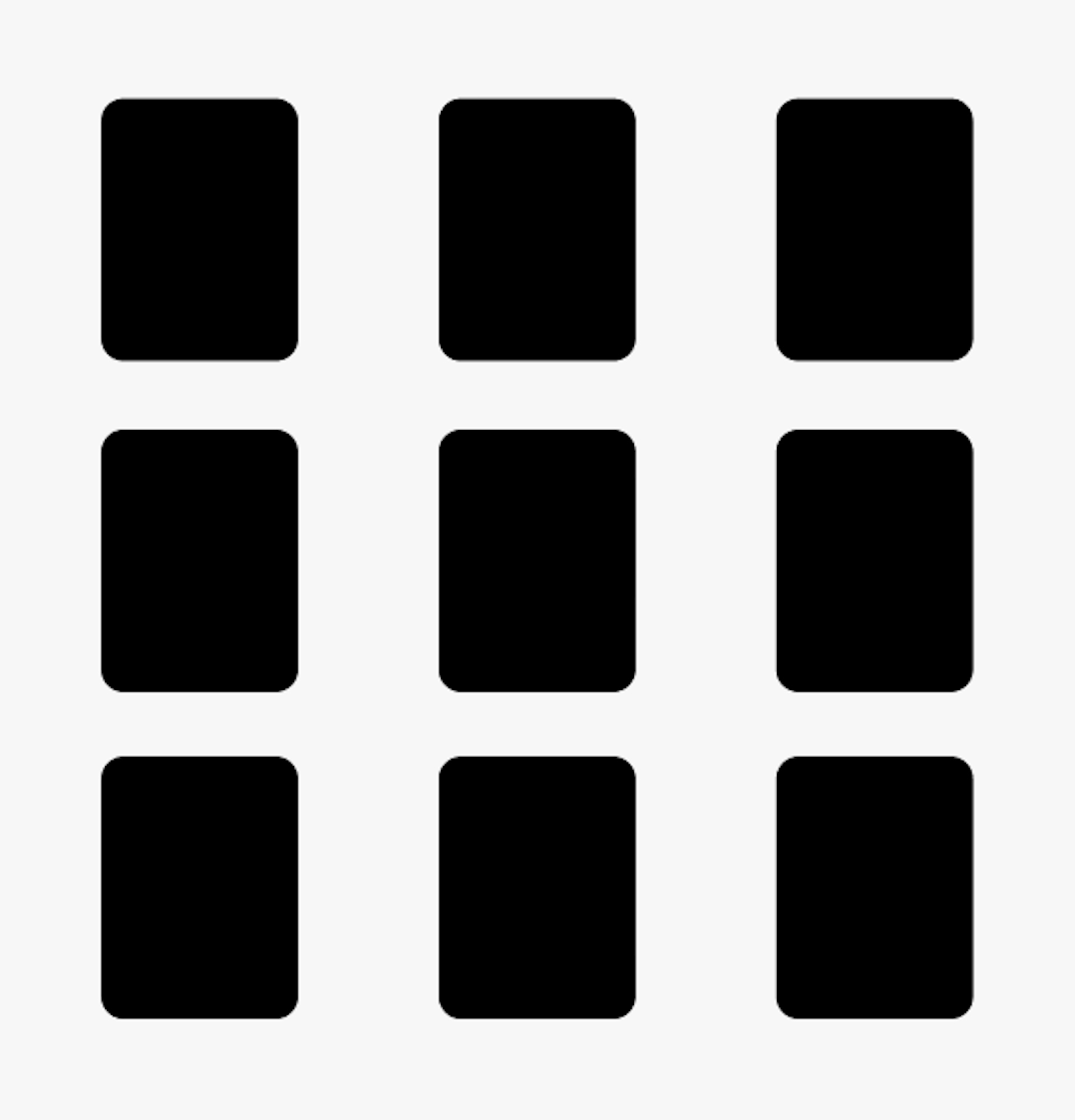 Graphic, black rectangular shapes in portrait orientation in a neat grid of 3 columns and 3 rows.