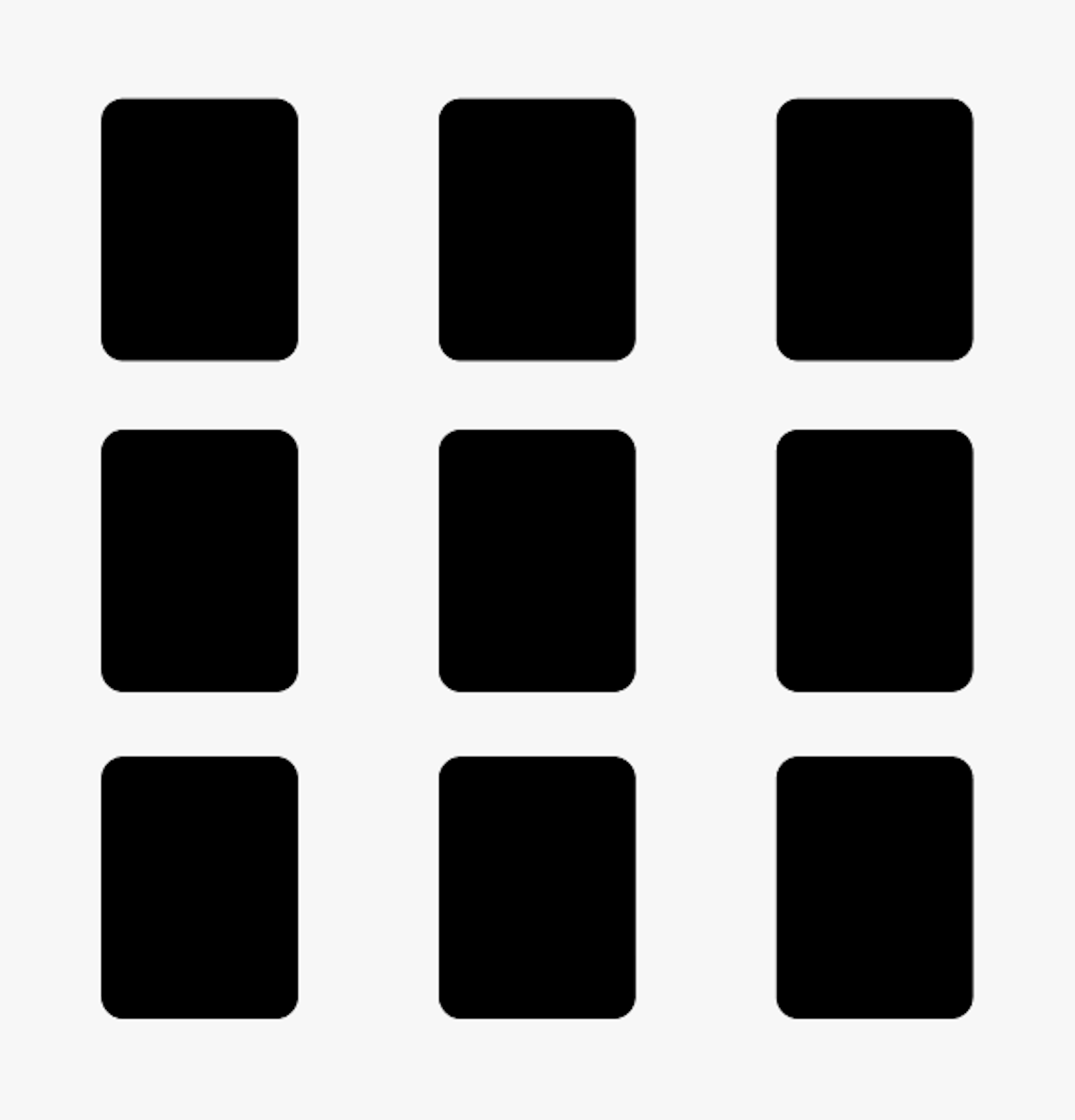 Graphic, black rectangular shapes in portrait orientation in a neat grid of 3 columns and 3 rows.