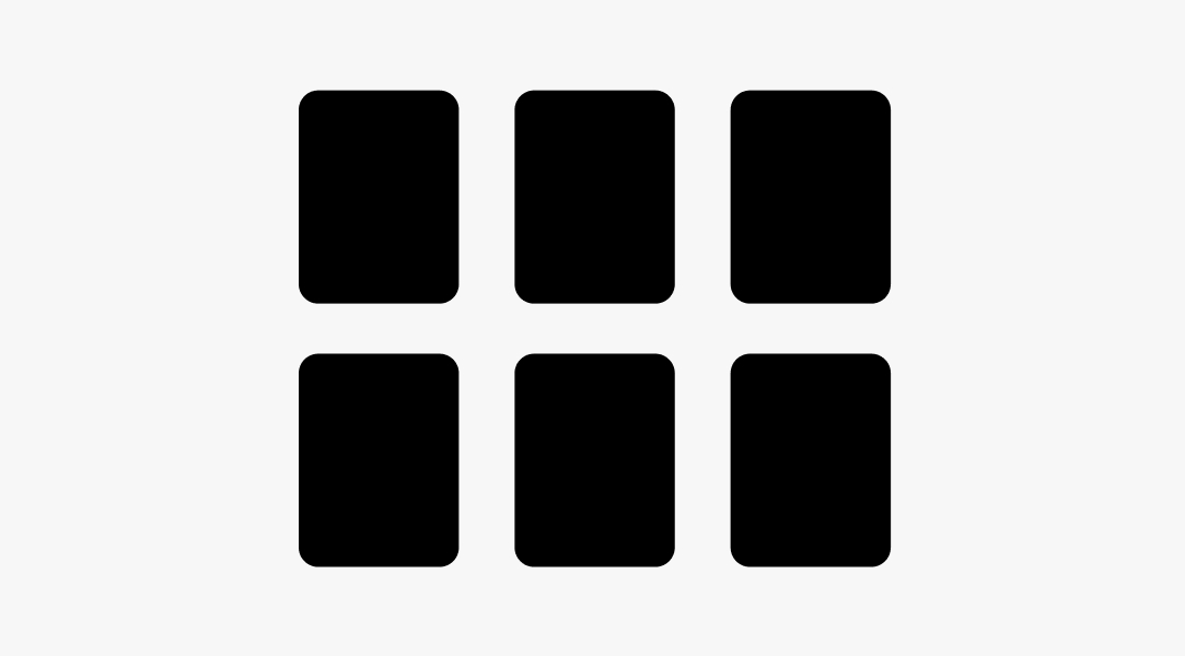 Graphic, black shapes stacked in a neat grid of 3 columns and 2 rows.