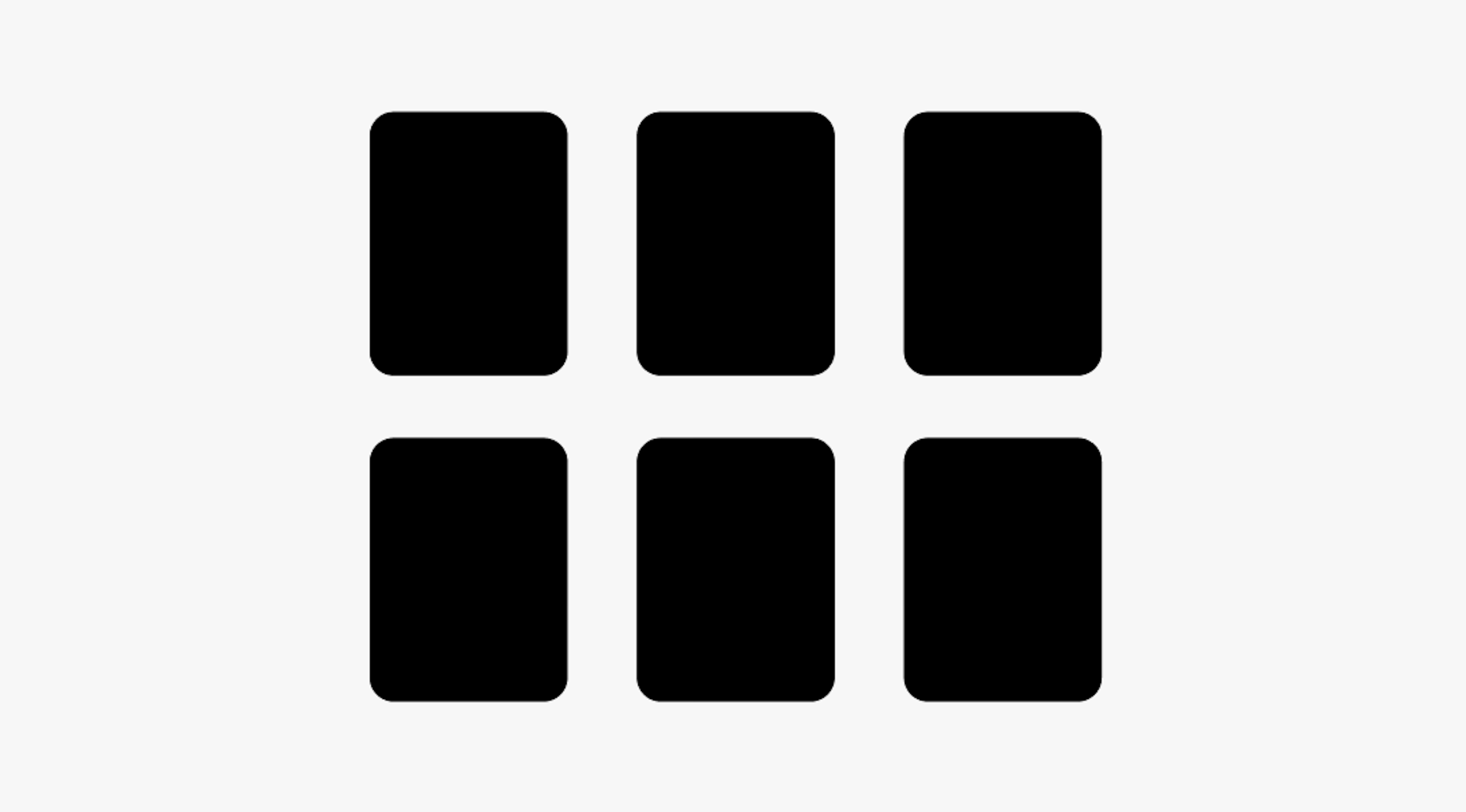 Graphic, black shapes stacked in a neat grid of 3 columns and 2 rows.