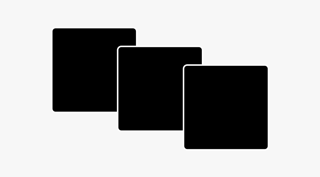 Graphic, black squares stacked in a uniform manner. They are all the same size have the same corner radius.