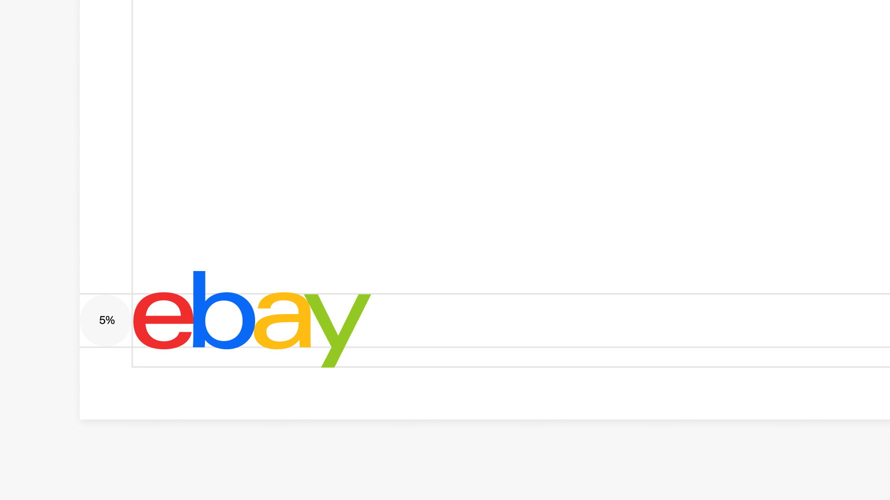 A zoomed-in view of the bottom left corner of a layout. The logo x-height is marked with lines with a “5%” marker next to it and the margin is the same 5% size.