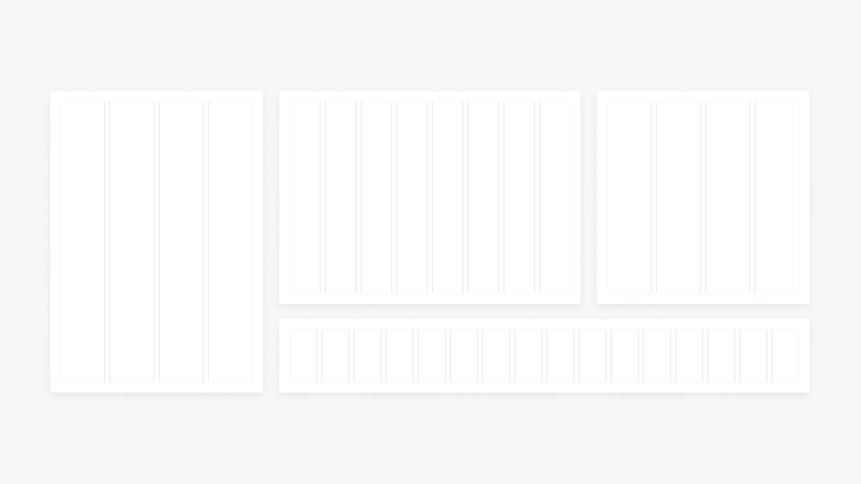 A variety of graphic, simple layout diagrams detailing a variety of grids.