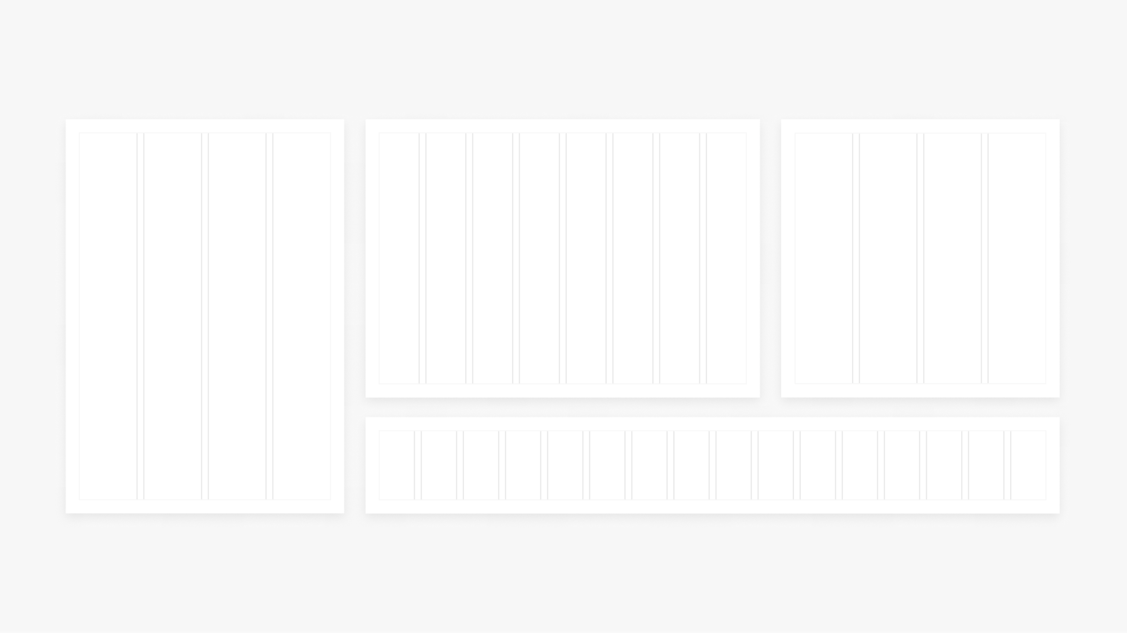 A variety of graphic, simple layout diagrams detailing a variety of grids.