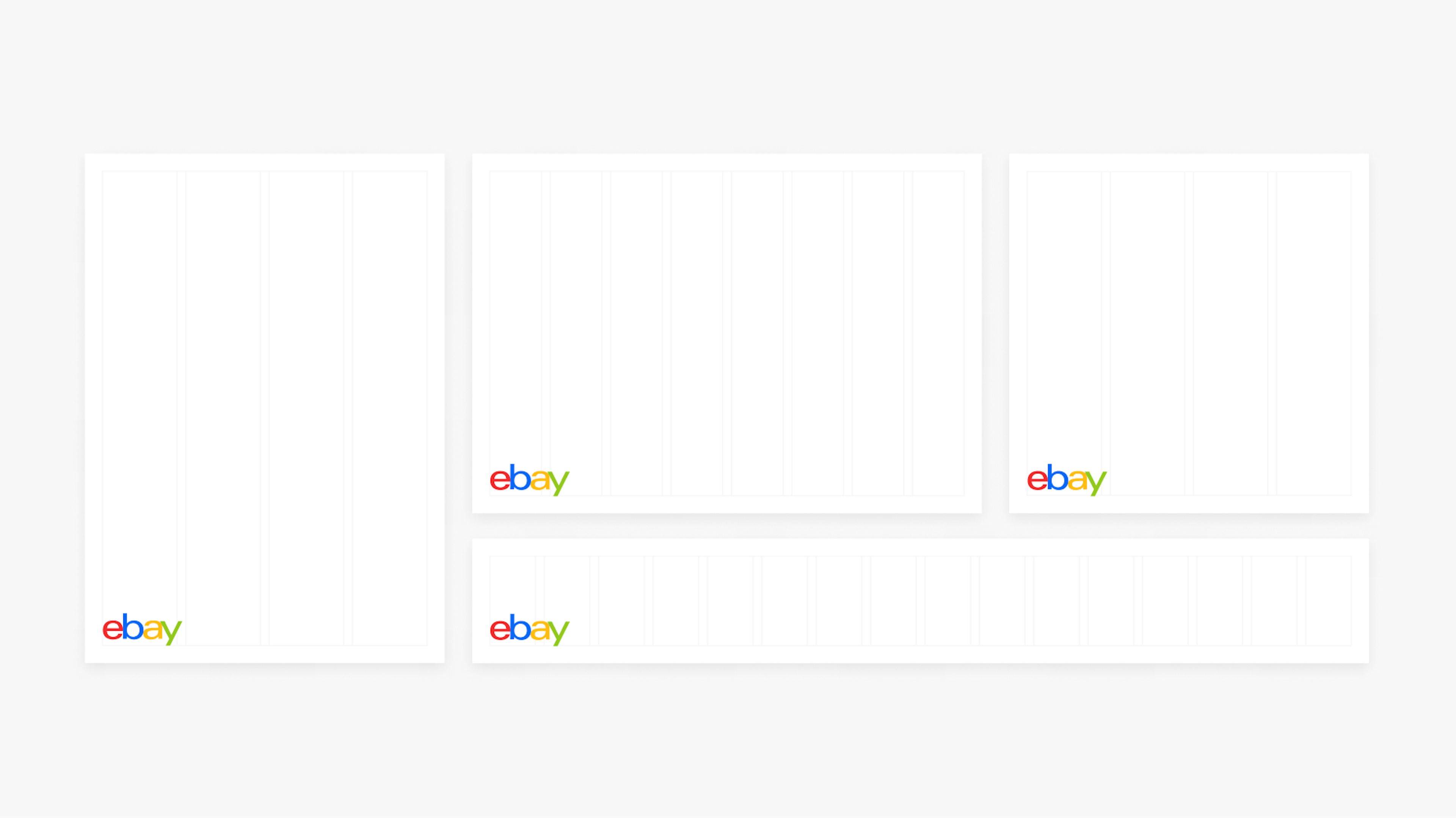 A variety of layout sizes all with the eBay logo in the bottom left following the 5% x-height rule with the 5% margin.