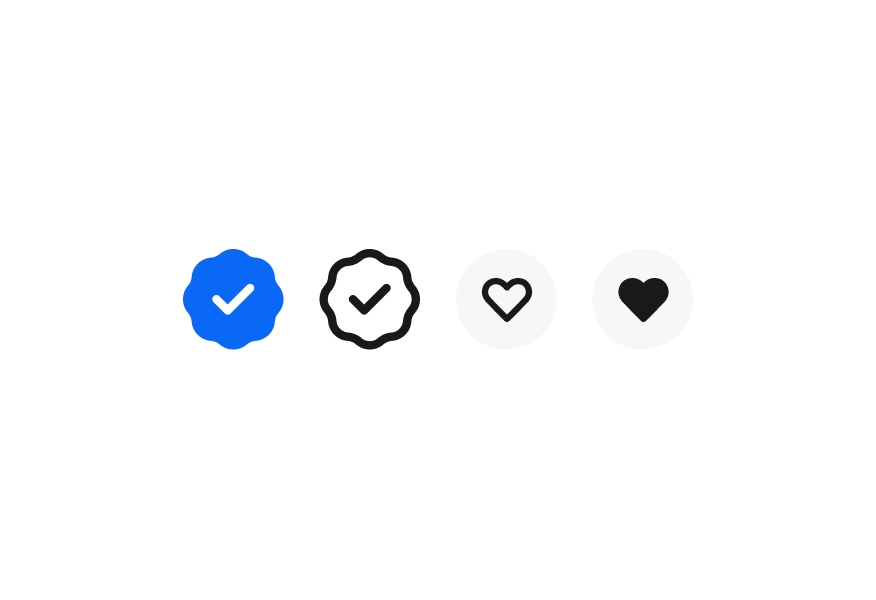 An Authenticity Guarantee blue-filled program badge, an Authenticity Guarantee program badge, a Save icon button, and a filled Save icon button.