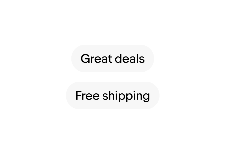 A ‘Great deals’ descriptive UI Element sits above a ‘Free shipping’ descriptive UI Element.