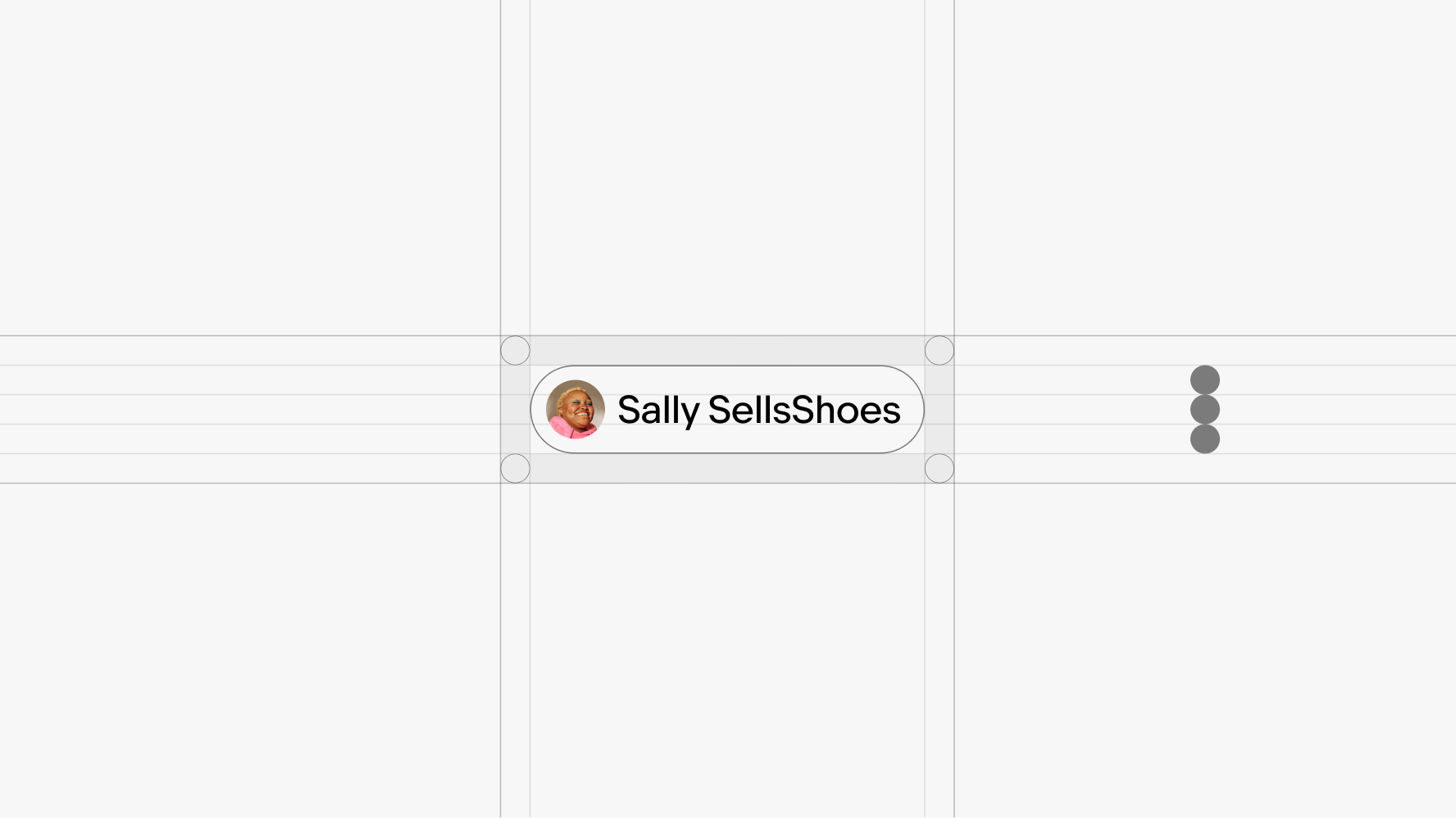 A ‘SallySellsShoes’ seller UI Element is surrounded by a diagram showcasing the minimum clear space allocated for UI elements.