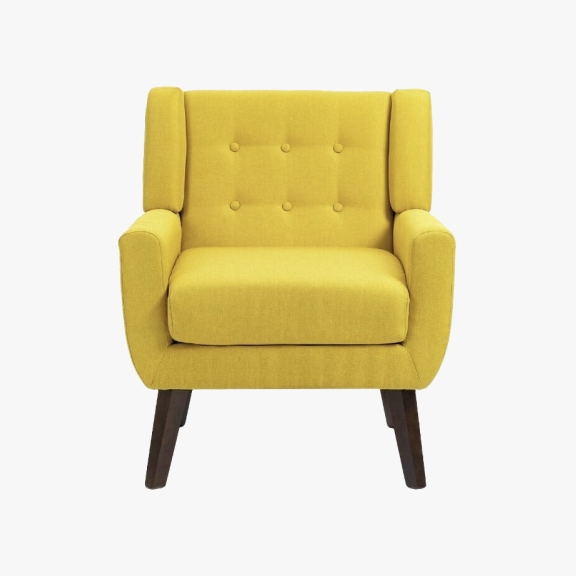 Image shows a yellow armchair against a white background