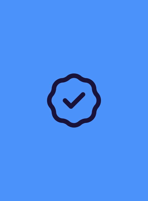 A dark blue program badge on top of a blue background.