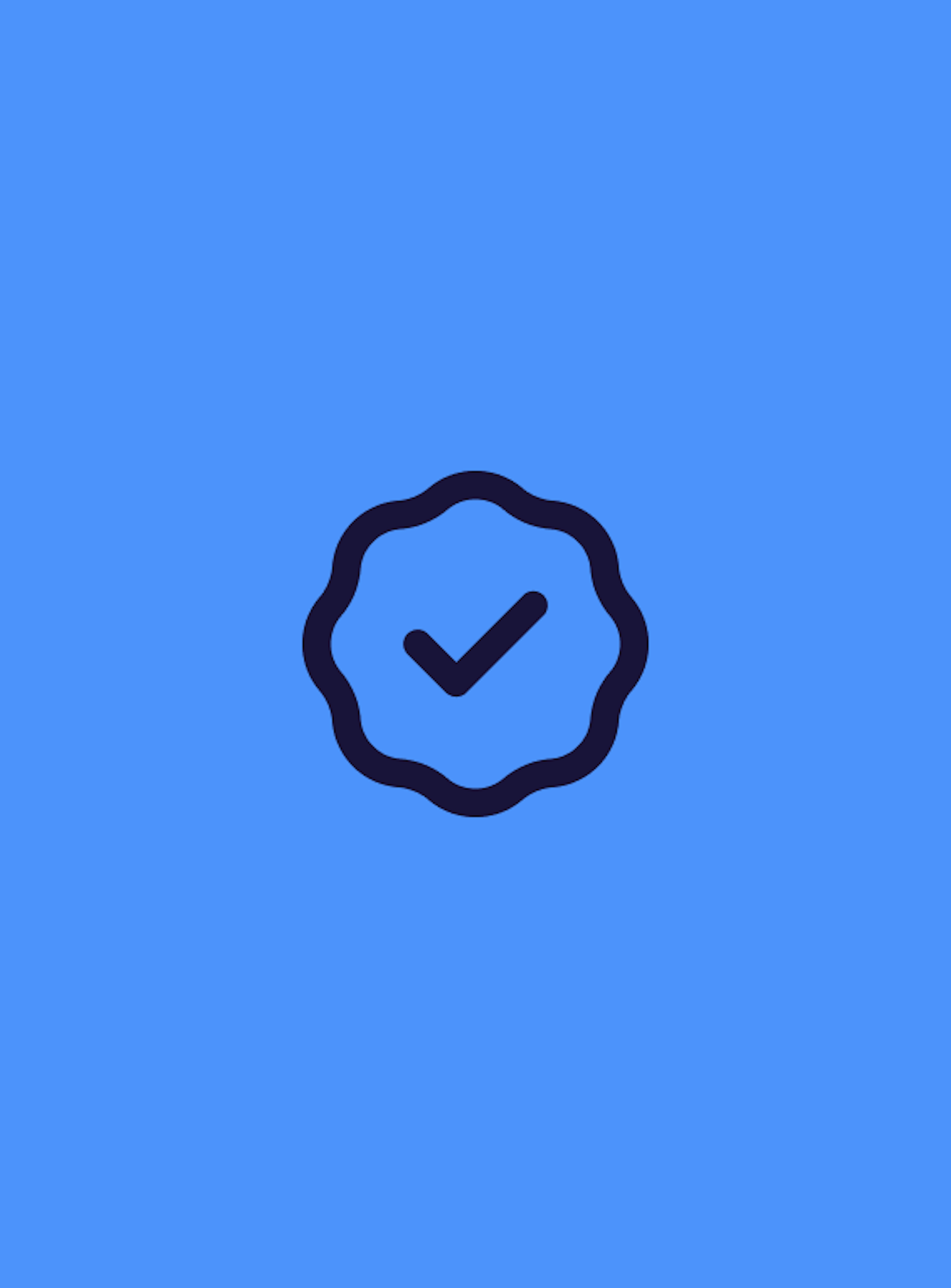 A dark blue program badge on top of a blue background.