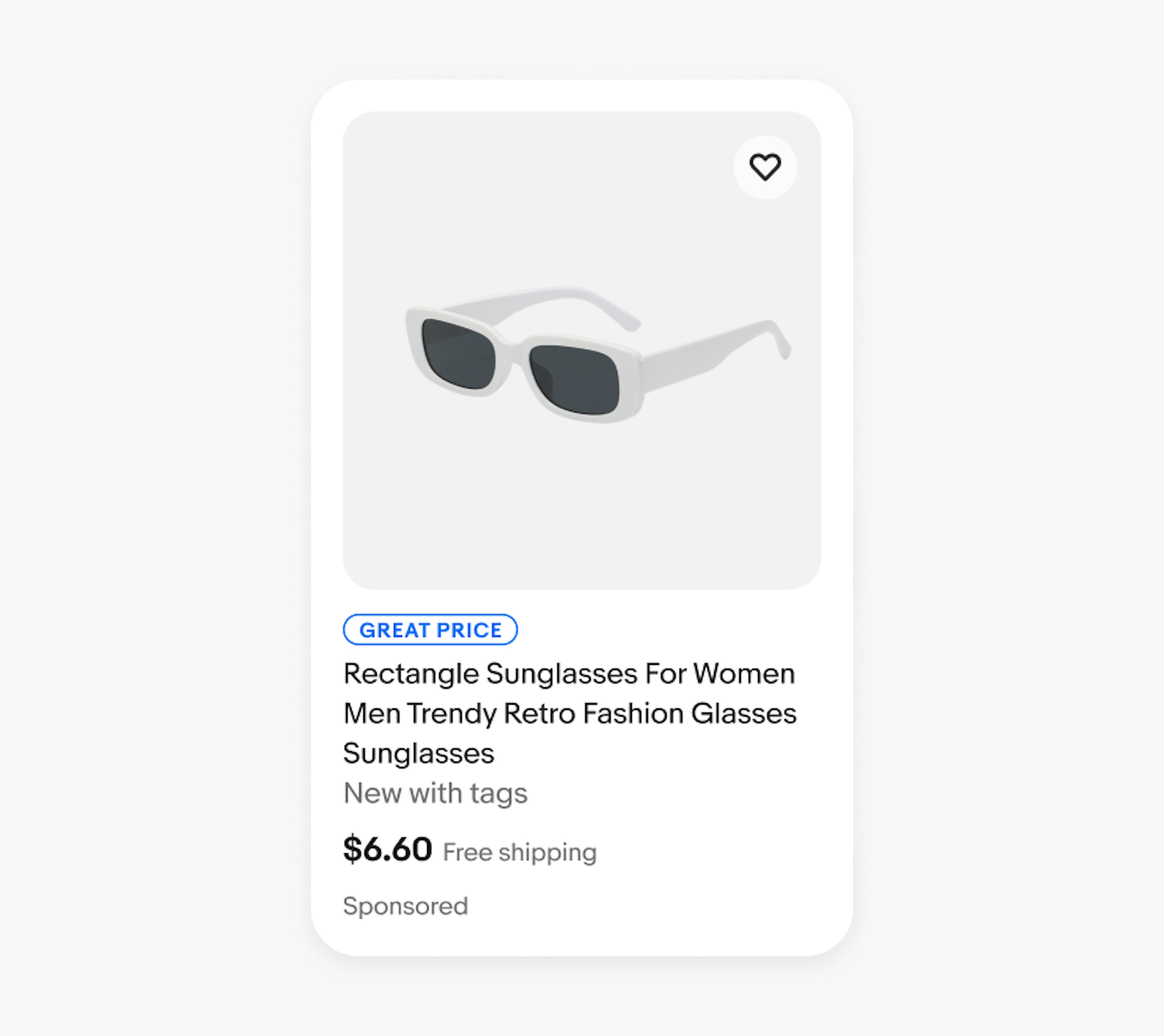 Item tile with product photo, title, and details, including a blue ‘Great price’ signal