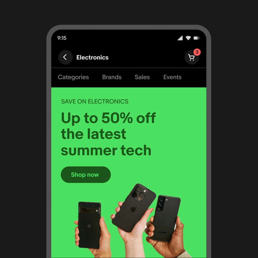 Example of a banner in dark mode with the page title in white on a black background. The banner is the same bright green color with dark green text and the same photo as in light mode. The only thing that’s different is the colors of the UI above and below the banner are inverted.