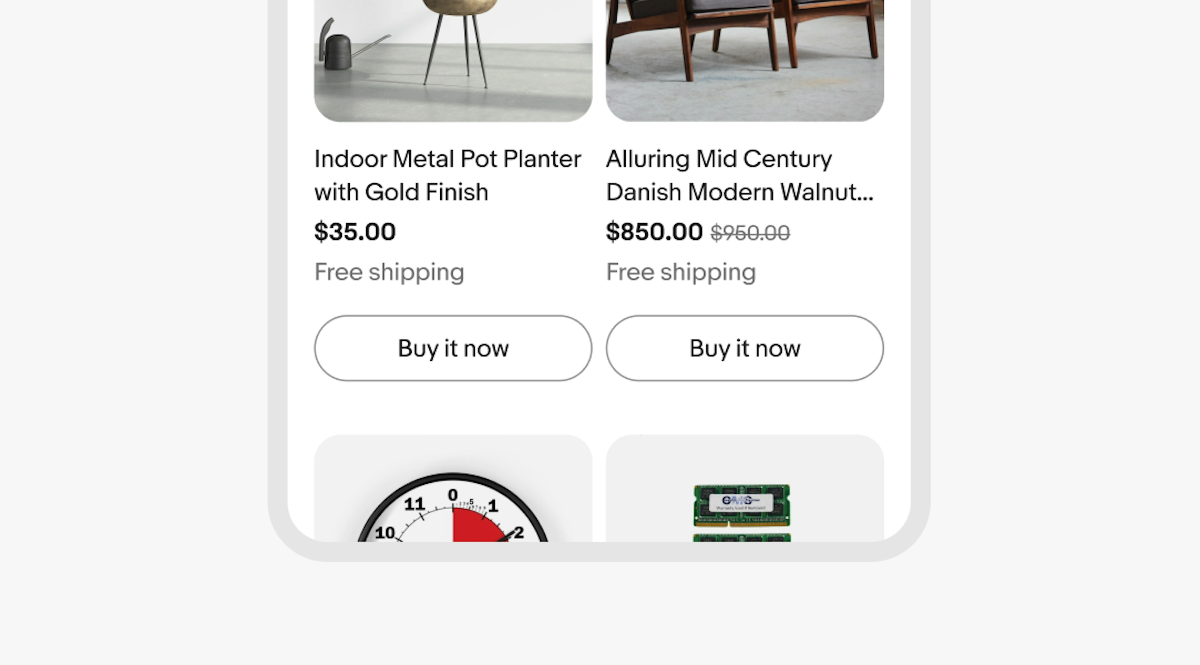 Tertiary level buttons in context within an item tile with the title “Buy it now”.