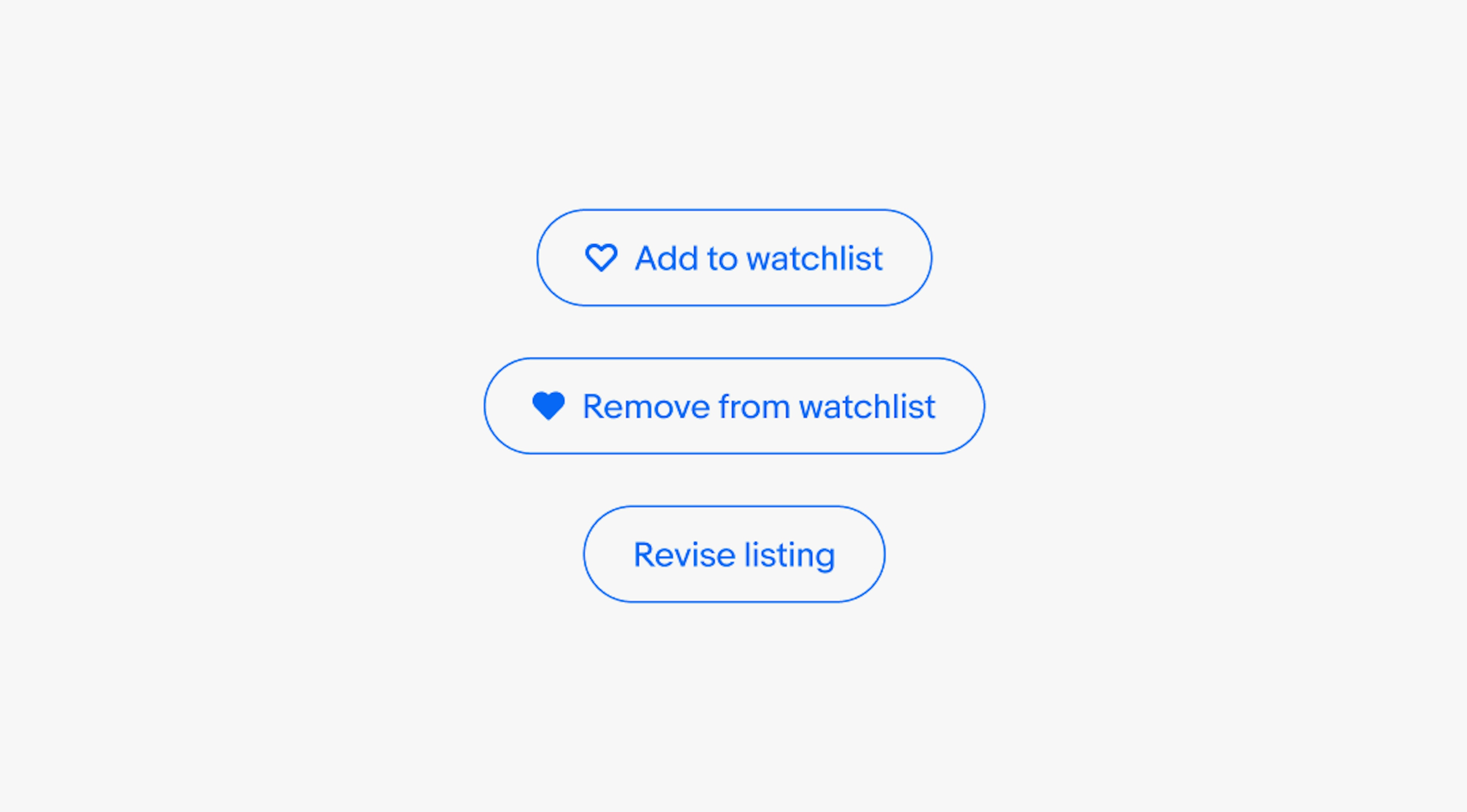 Three buttons with different titles. One is titled “Add to watchlist”, another is titled “Remove from watchlist”, and “Revise listing”.