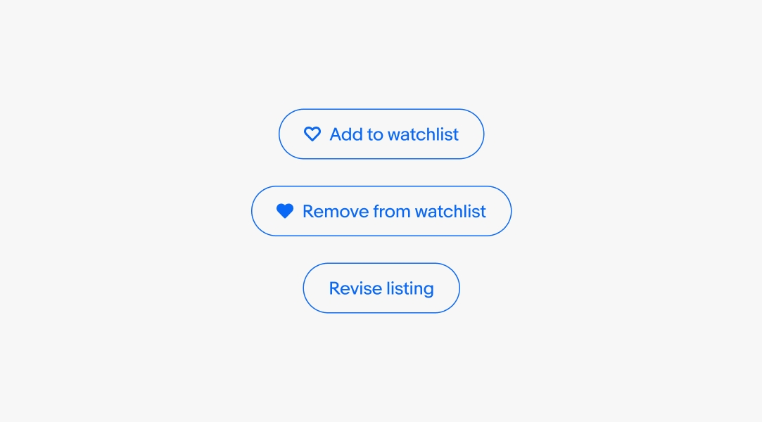 Three buttons with different titles. One is titled “Add to watchlist”, another is titled “Remove from watchlist”, and “Revise listing”.