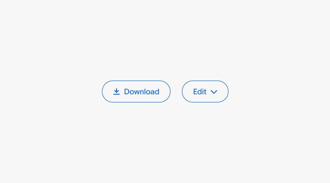 Two buttons with the title “Download” exemplifying the use of an icon or not. The button on the left has an icon in the lead position while the button on the right omits the icon.