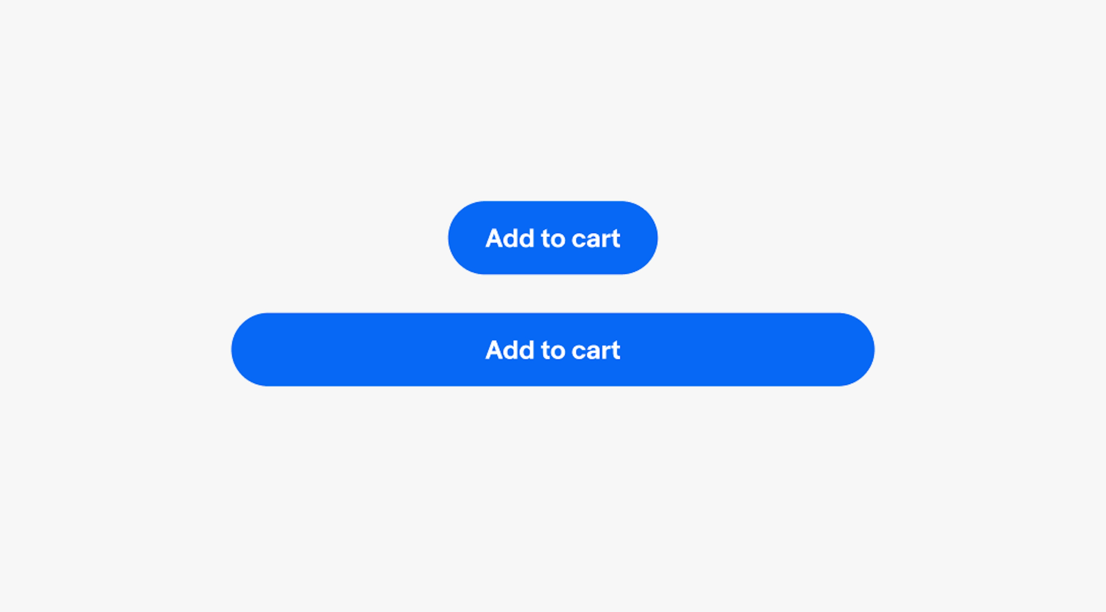 Two buttons titled “Add to cart” with two different widths applied. One is set to hug the title while the other is set to fill its parent container.