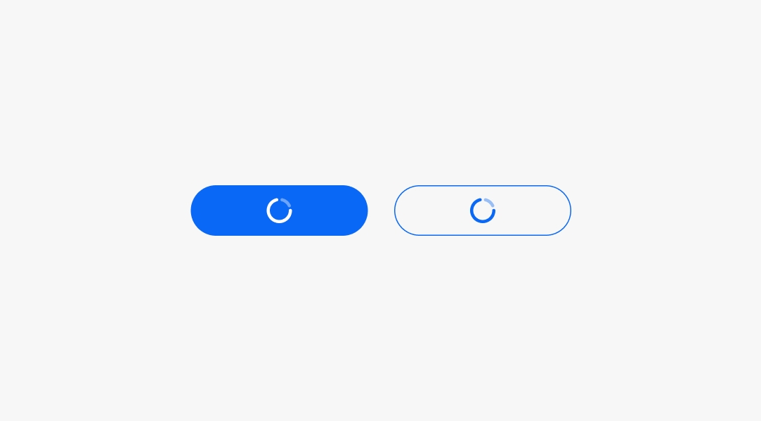 Two buttons, one primary and one secondary, in a pending state showing a circular loading indicator replacing the title.
