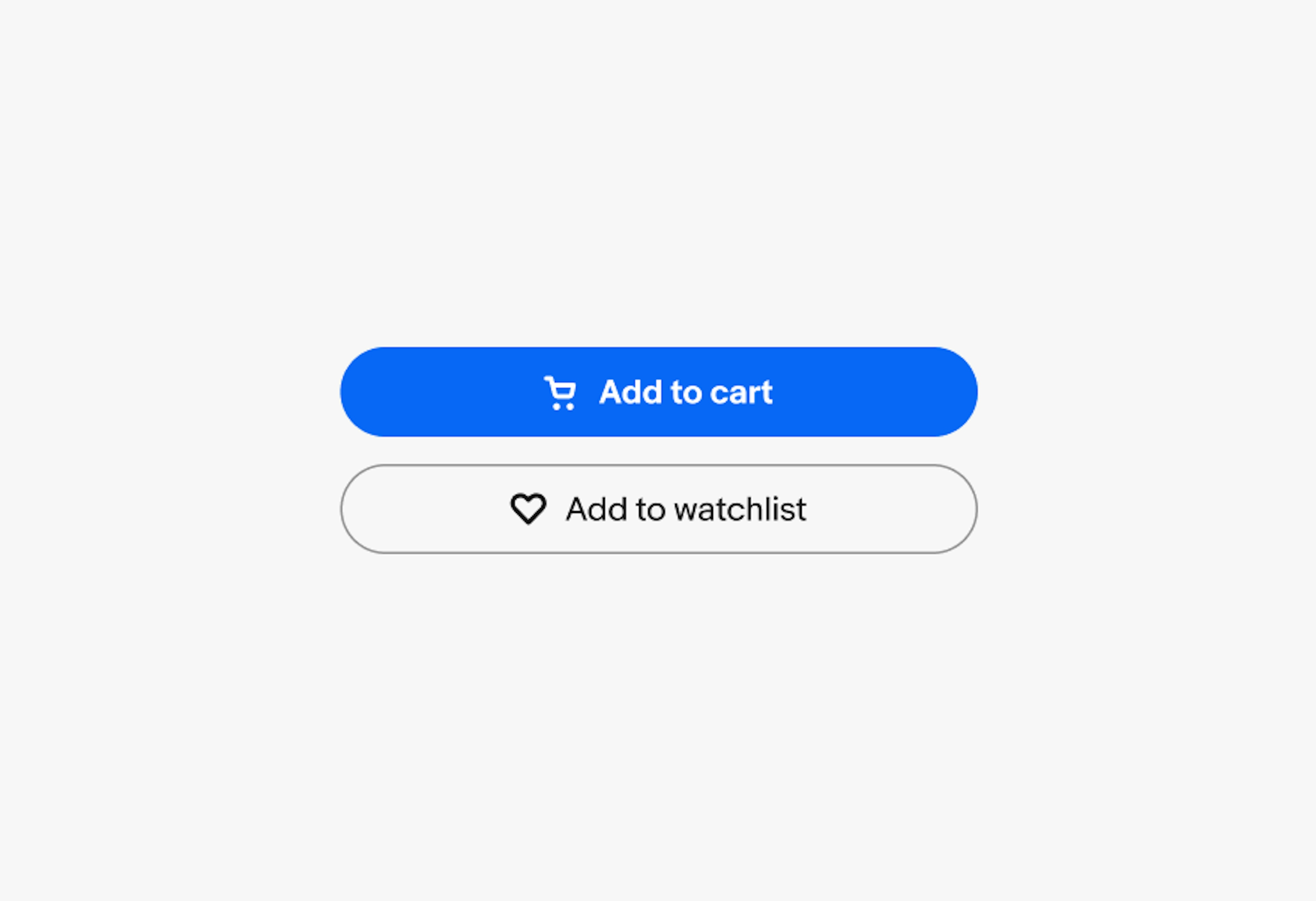 Two buttons improperly using icons. One button has a cart icon with the title “Add to cart” and the other has a heart icon with the title “Add to watchlist”.