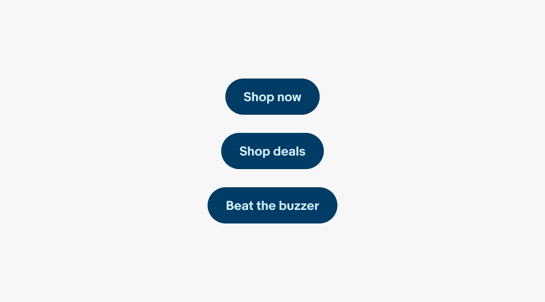 Three buttons with different lengths of text all with the button hugging the text.
