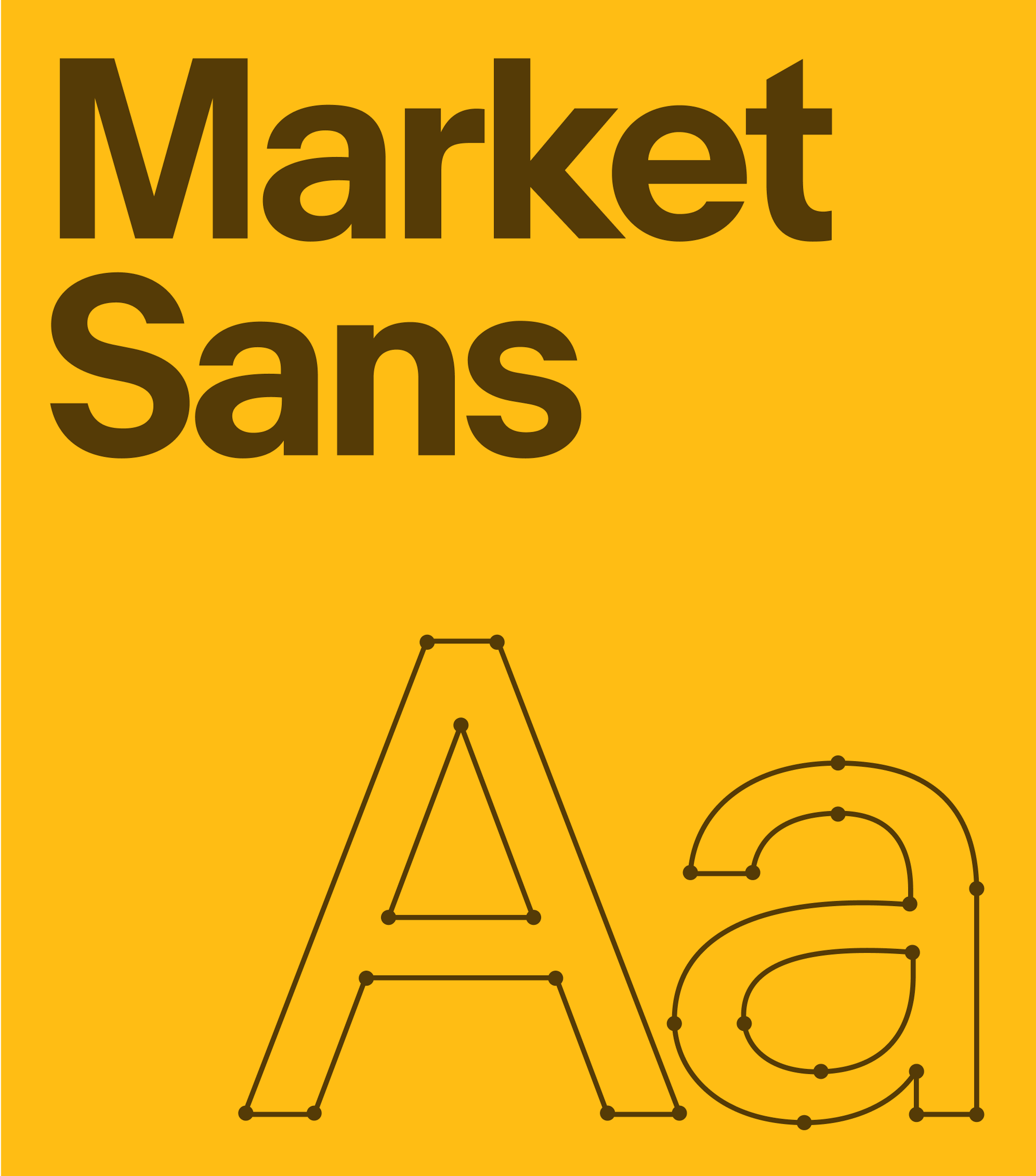 Market Sans font and a large Aa graphics on a vibrant yellow background.