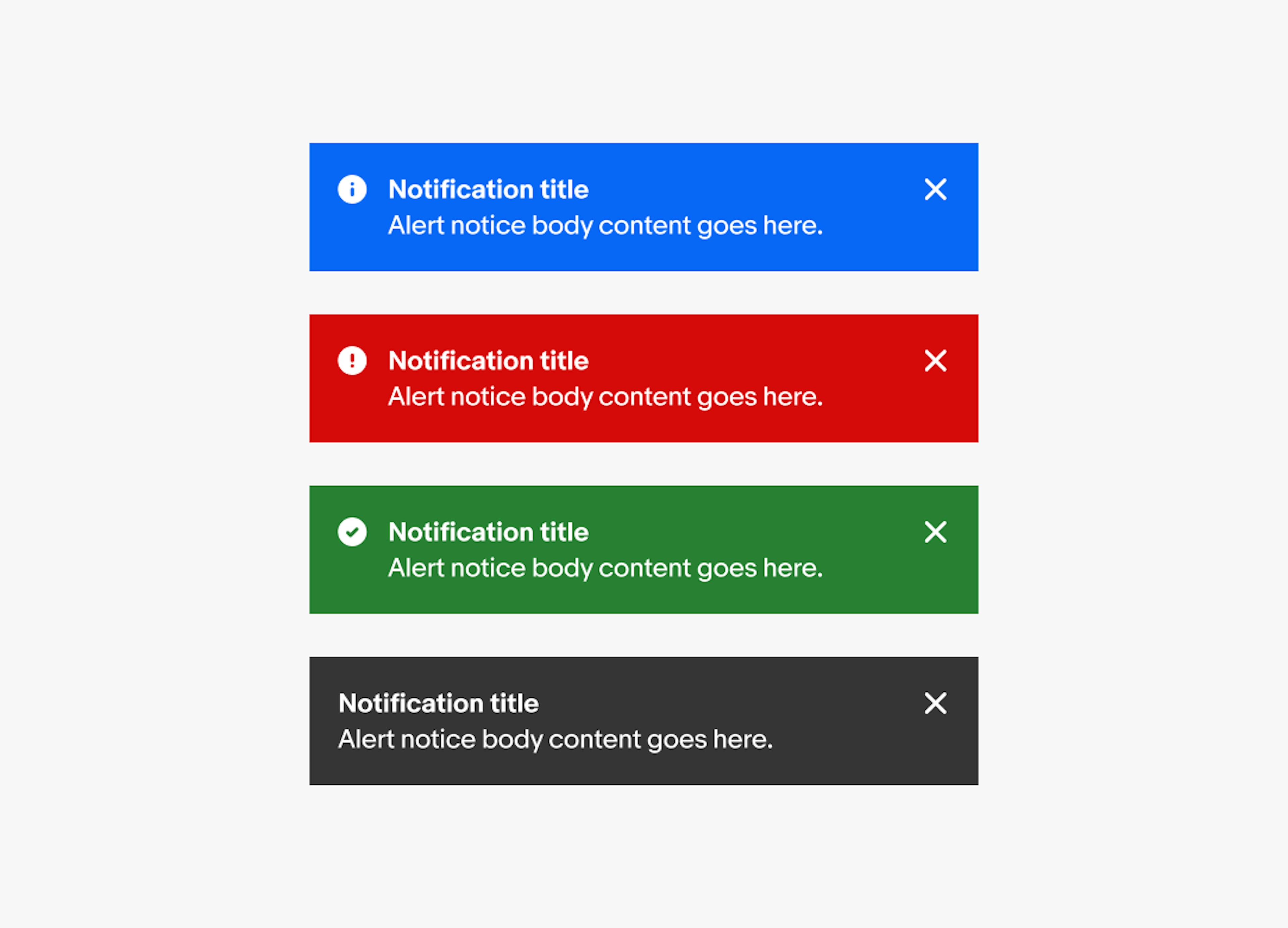 Four page notices stacked with the 4 semantic variants including information, attention, confirmation, and general. 